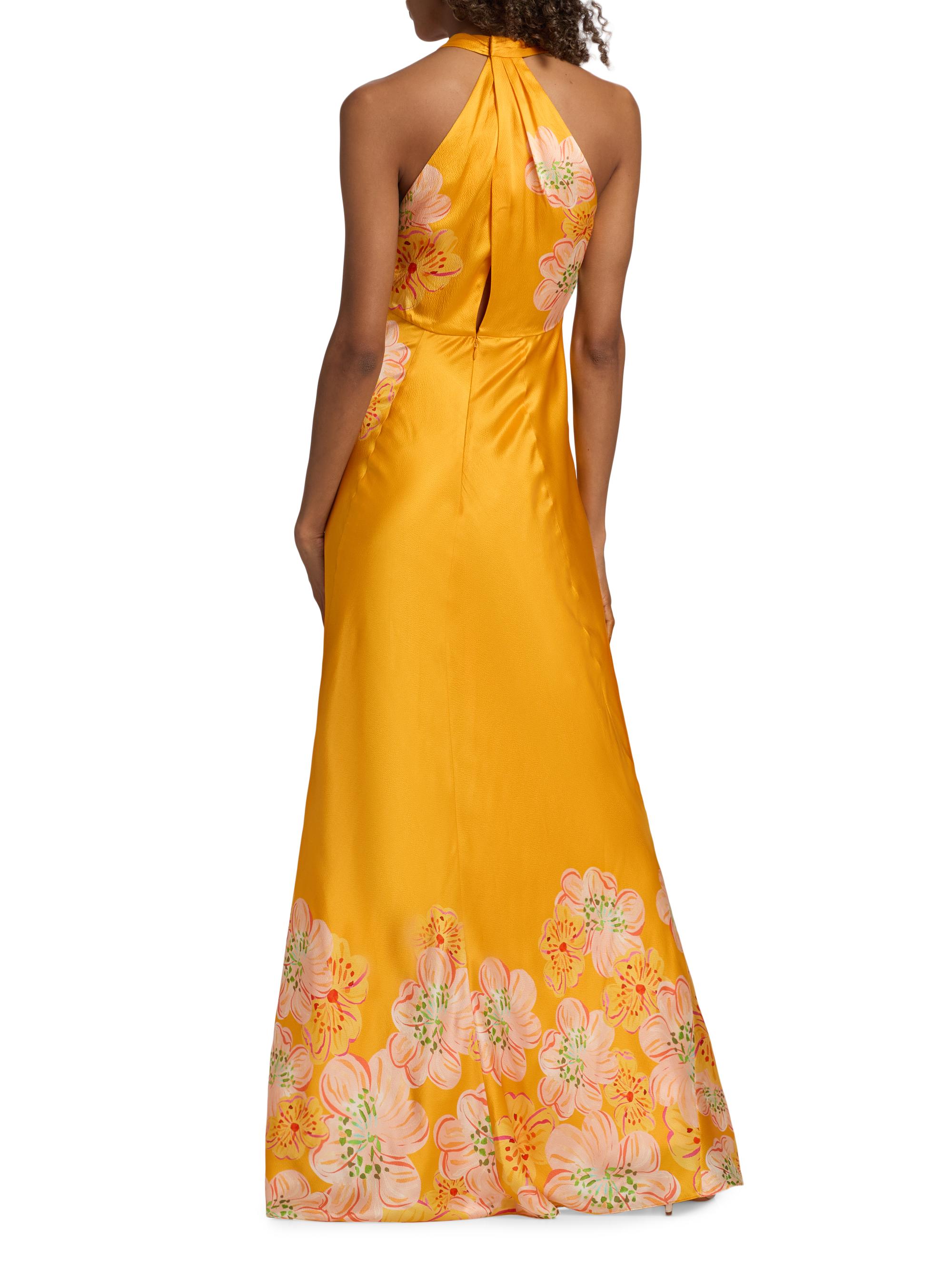 Saloni Women's Cozette Silk Satin Maxi Dress - Marigold Meadow Placement | Thumbnail 5