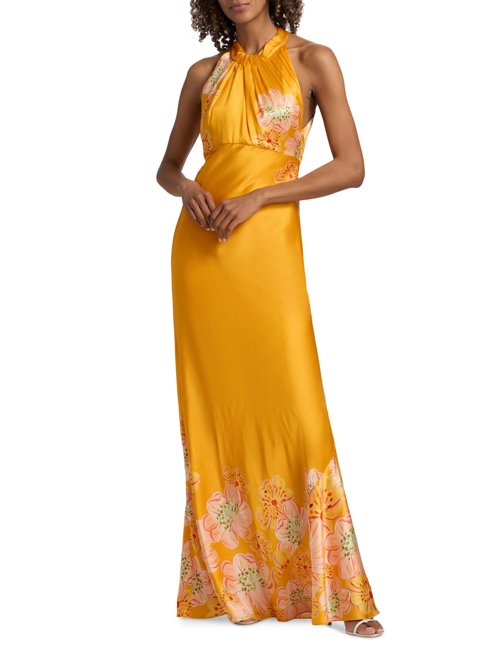 Saloni Women's Cozette Silk Satin Maxi Dress - Marigold Meadow Placement | Thumbnail 2