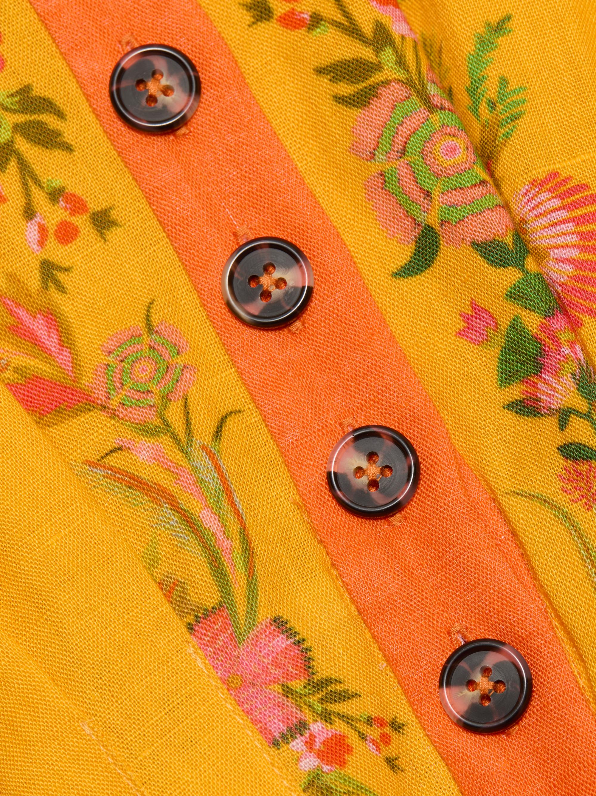 Saloni Women's Riya Floral Linen-Cotton Midi-Dress - Zinnia Sunset Placement | Thumbnail 7
