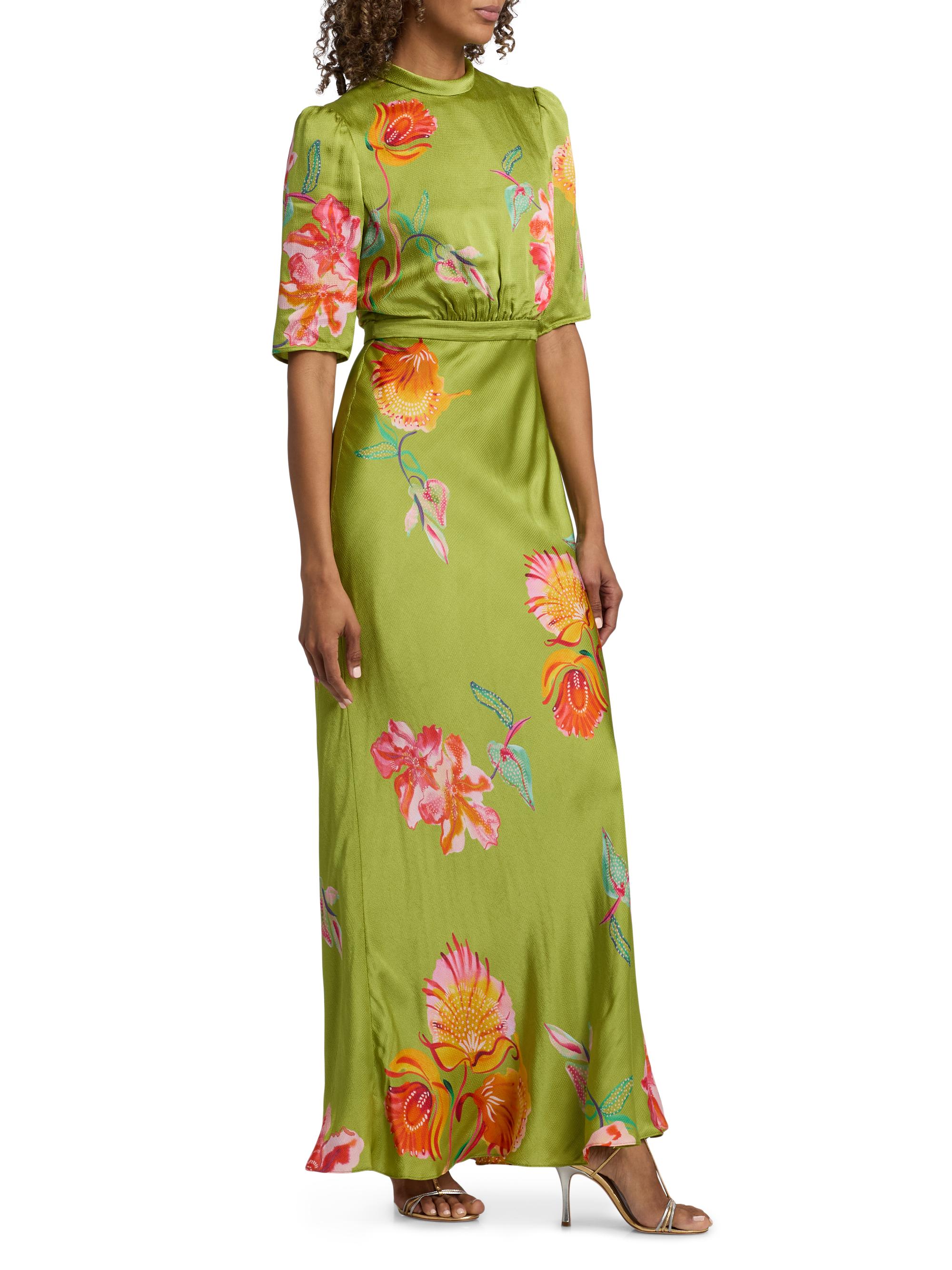 Saloni Women's Adele-B Floral Satin Maxi Dress - Lilia Garden Placement | Thumbnail 4