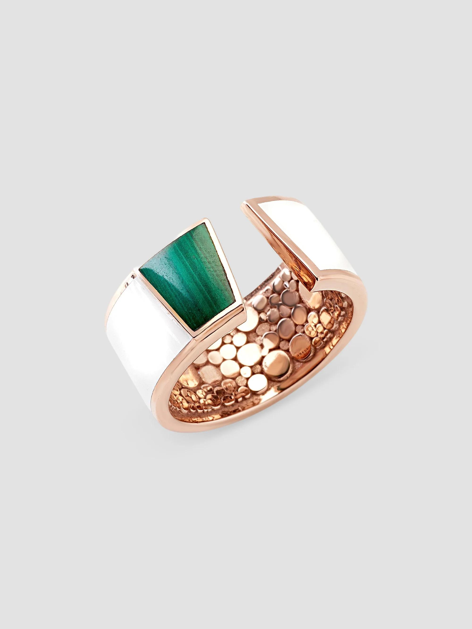 Chiarelli Milano Women's Volumi 18K Rose Gold, Enamel & Malachite Open-Band Ring - Rose Gold - Size 7