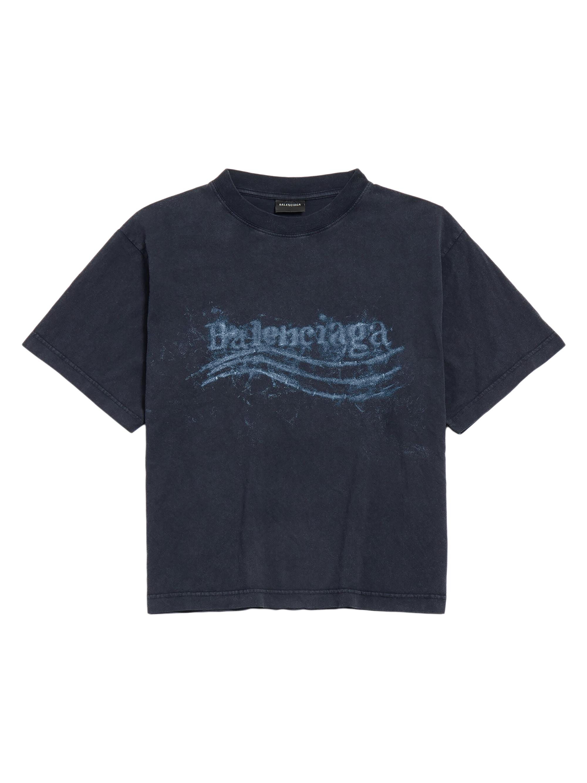 Balenciaga Women's Washed Crayon Political Medium Fit T-Shirt - Faded Black