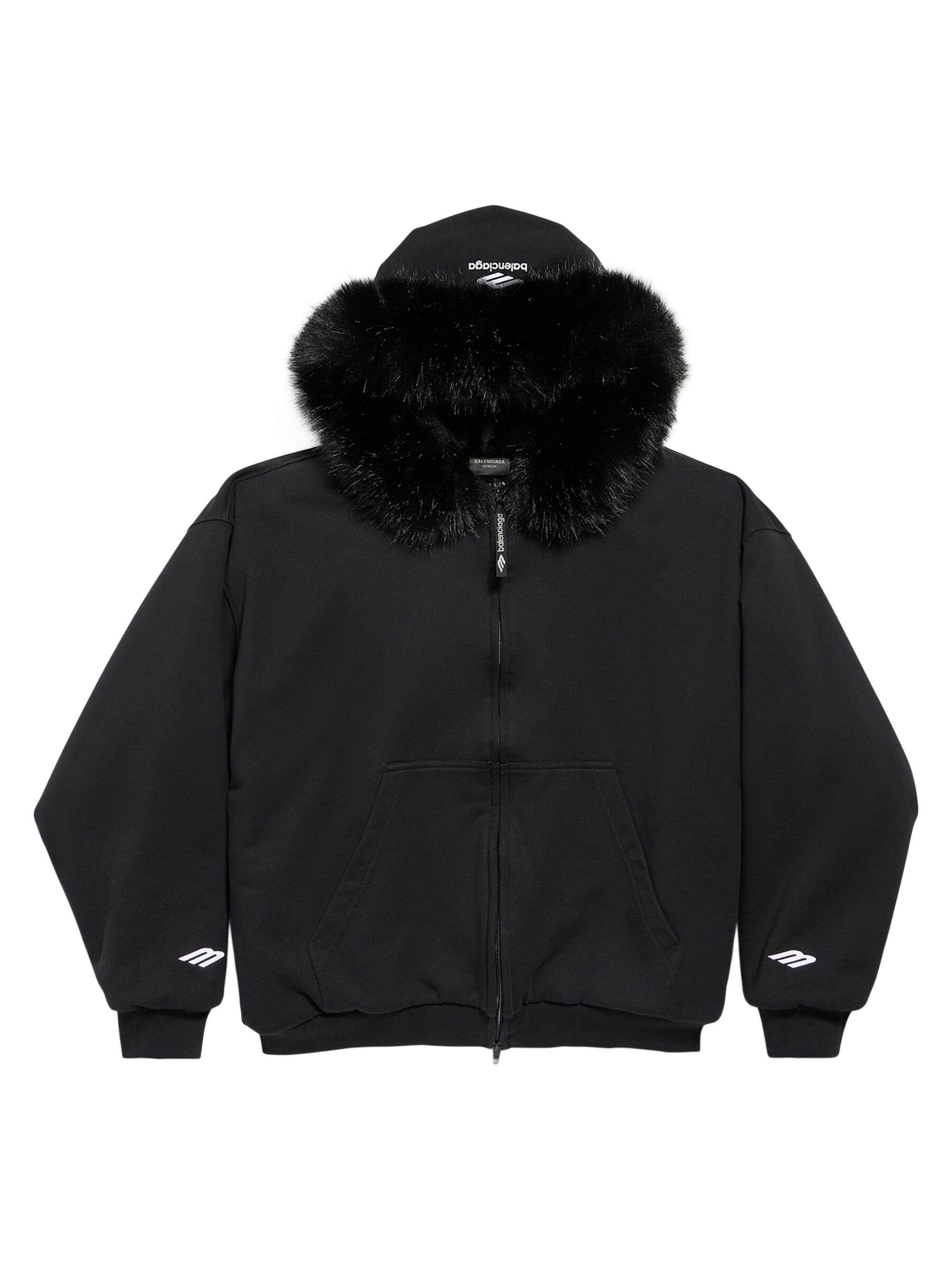 Balenciaga Women's Fluffy Zip-Up Hoodie - Washed Black