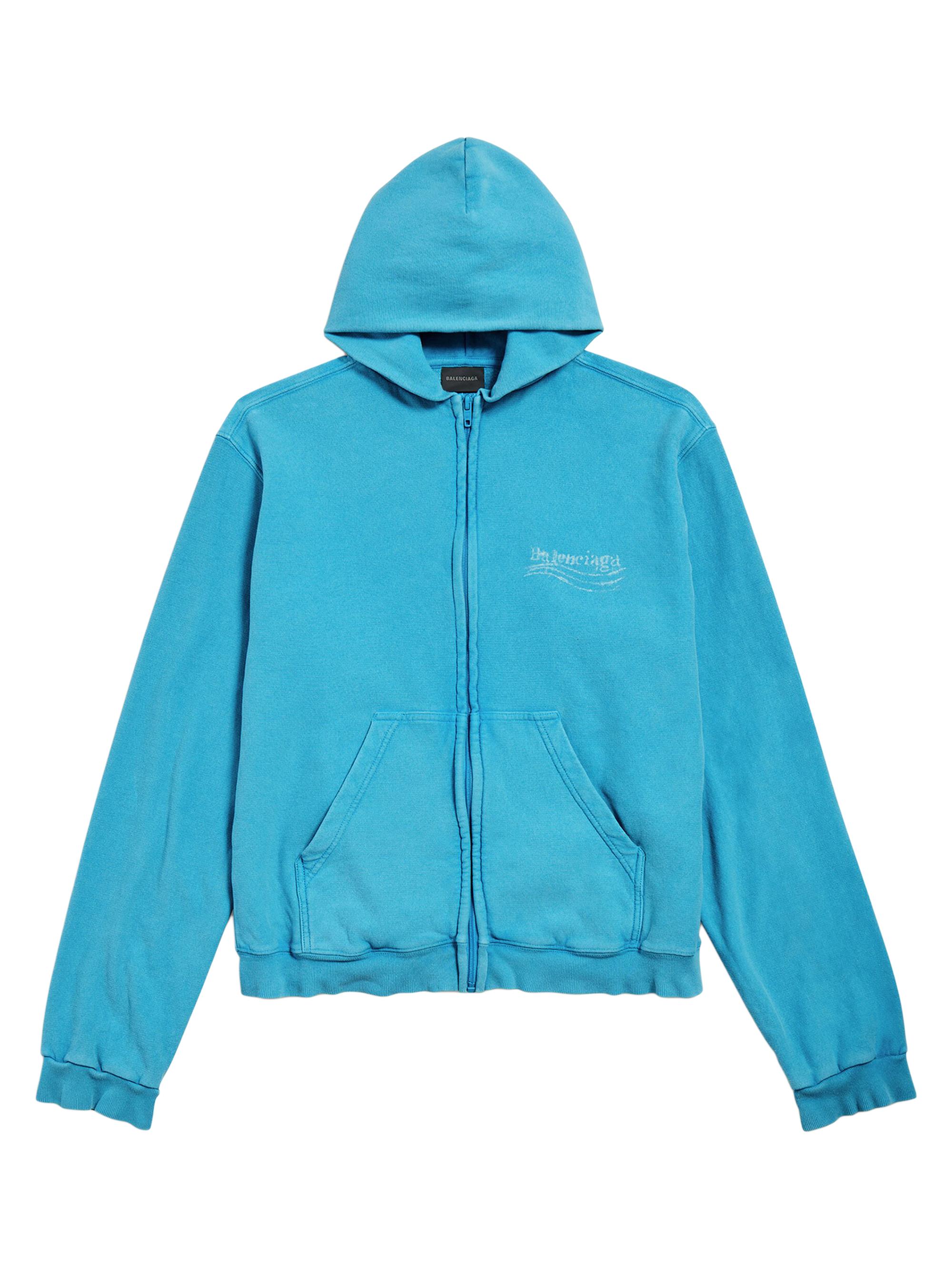Balenciaga Women's Washed Crayon Political Zip-Up Regular Fit Hoodie - Azure