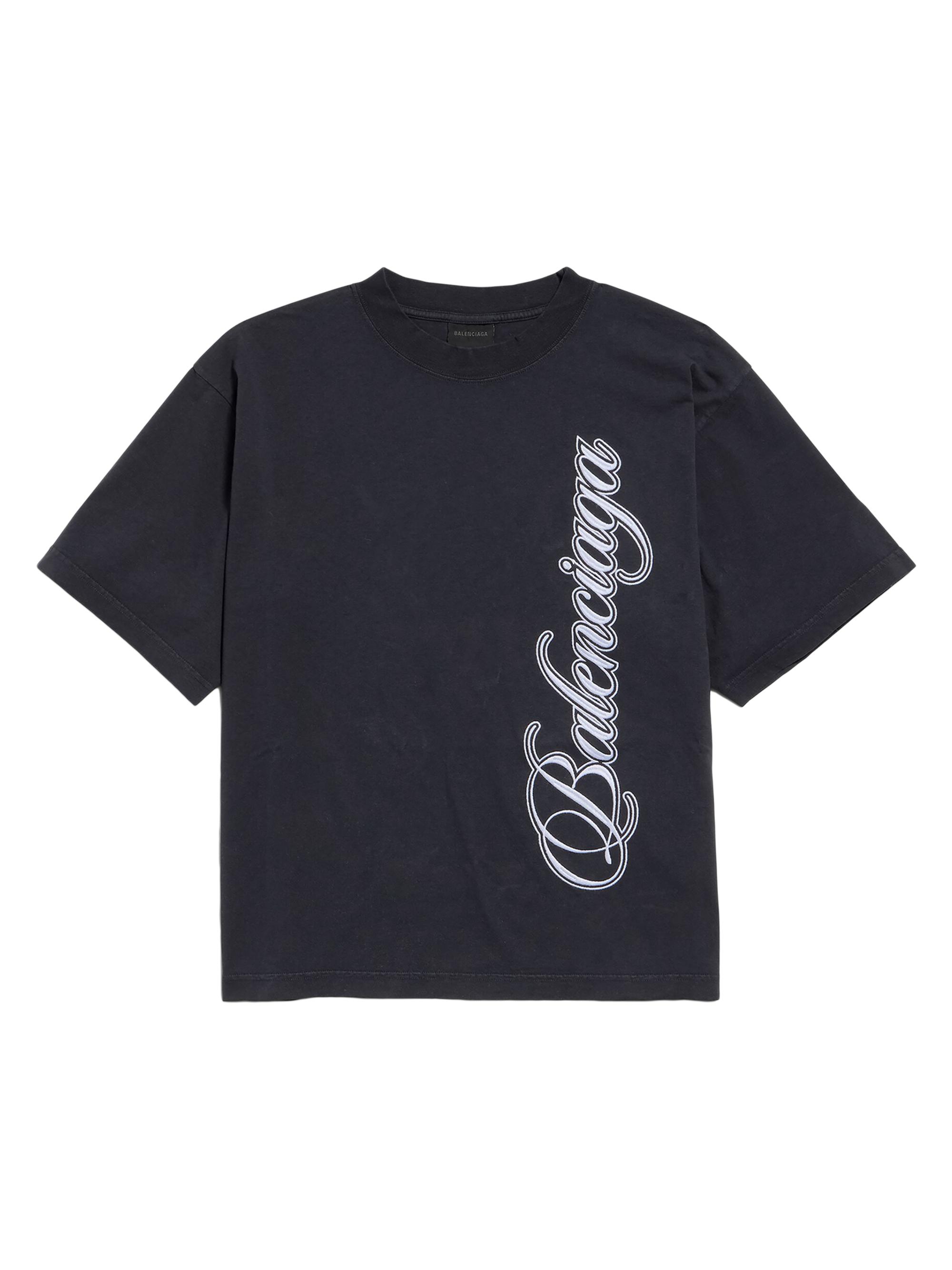 Balenciaga Women's Cursive Medium Fit T-Shirt - Washed Black