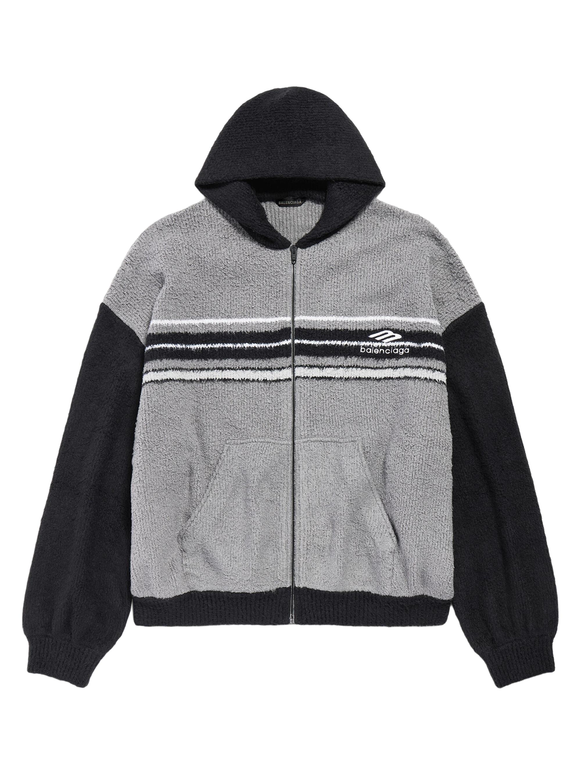 Balenciaga Men's Fluffy Zip-Up Hoodie - Grey Black White