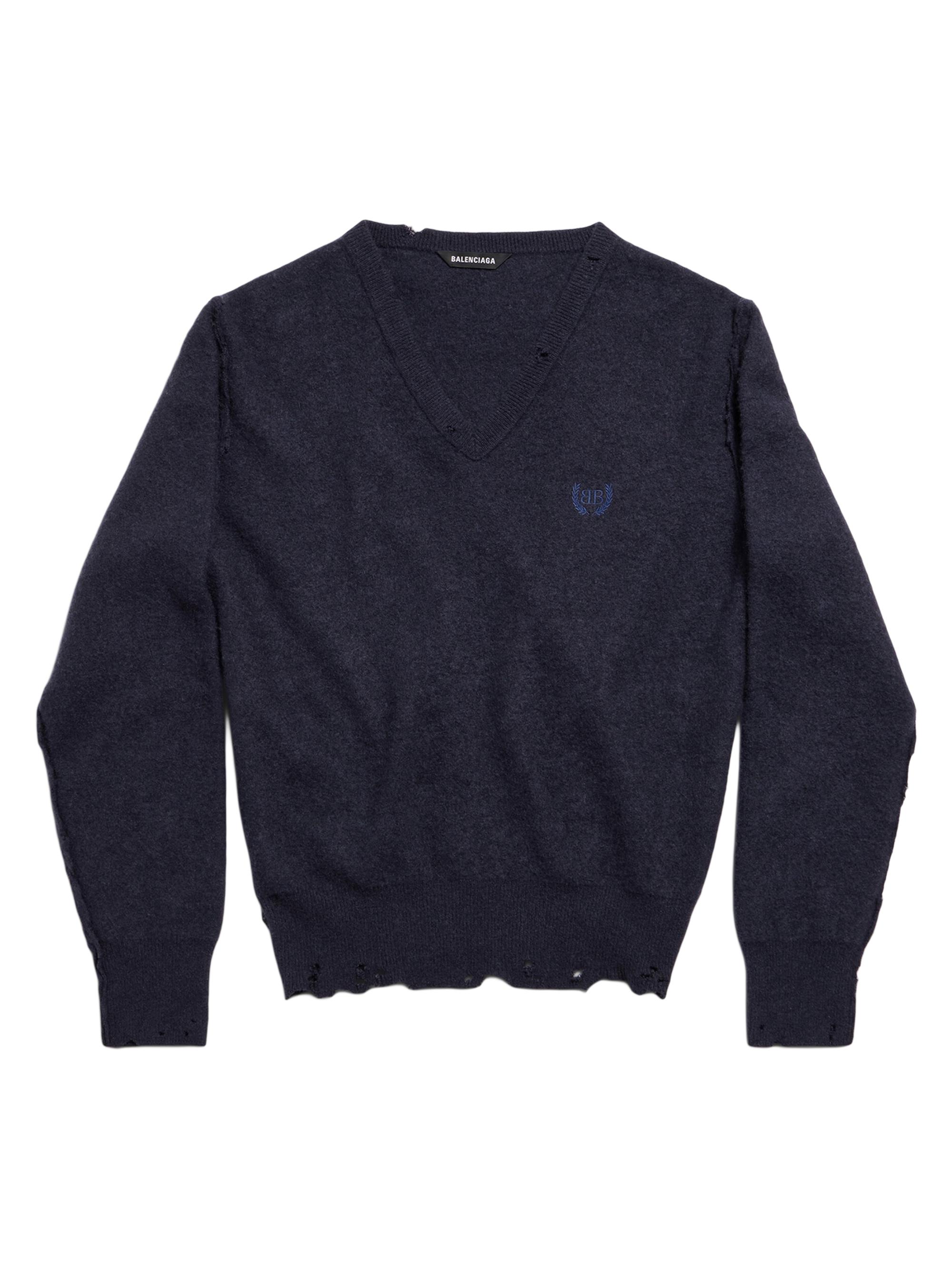 Balenciaga Women's Laurel Classic Inside-Out V-Neck Sweater - Navy