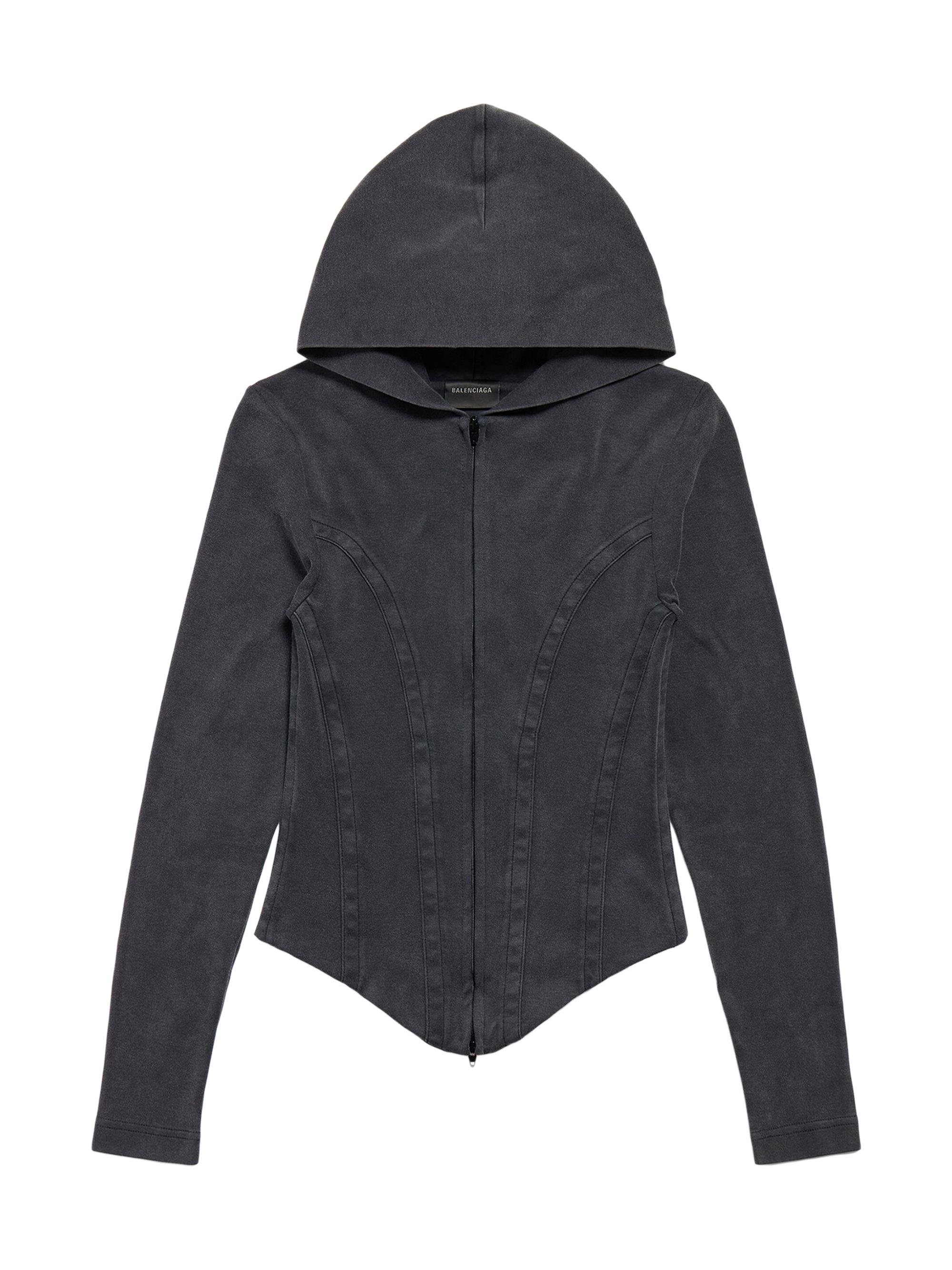 Balenciaga Women's Corseted Zip-Up Hoodie - Black Faded