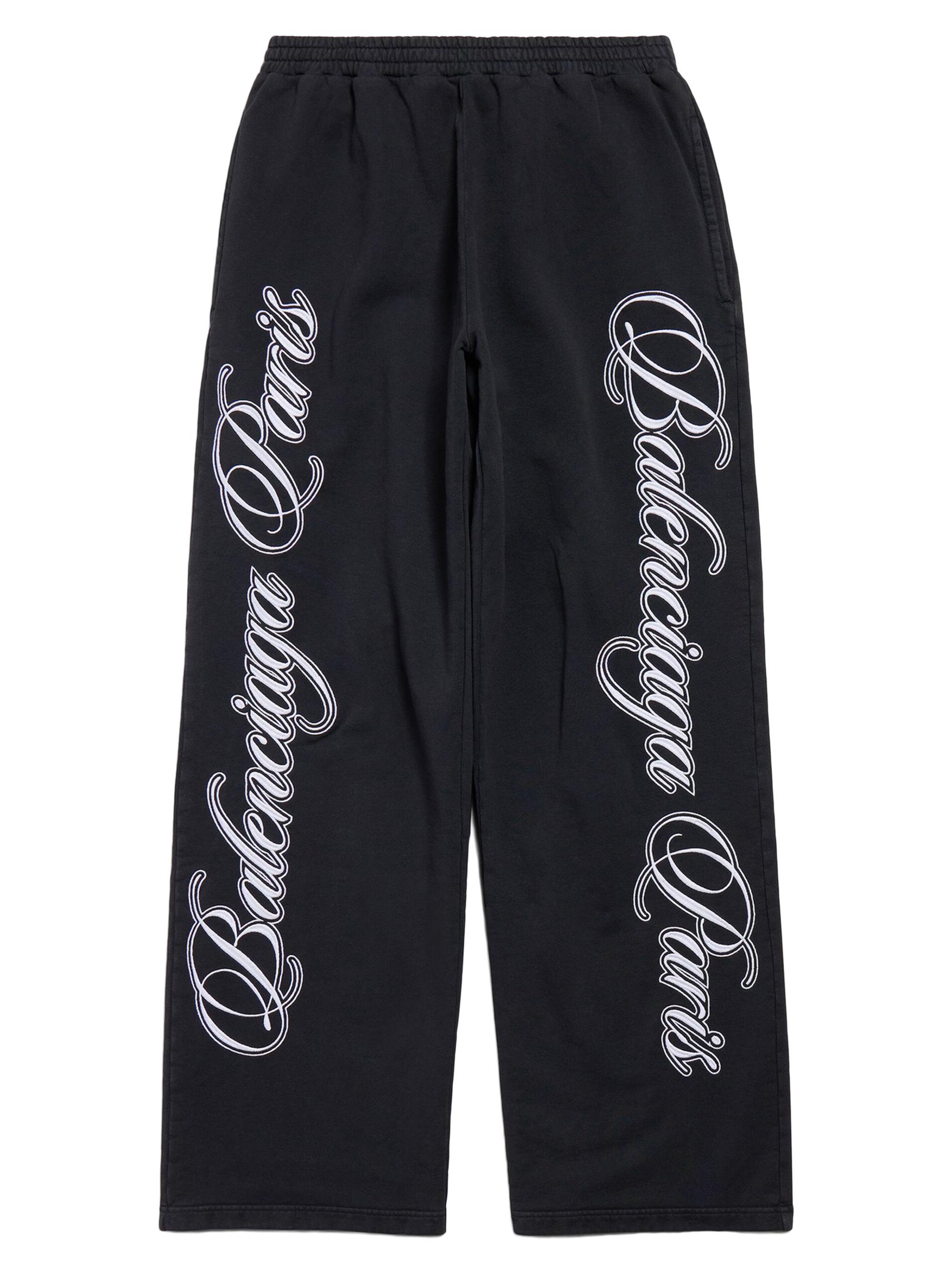 Balenciaga Men's Cursive Baggy Pants - Black White