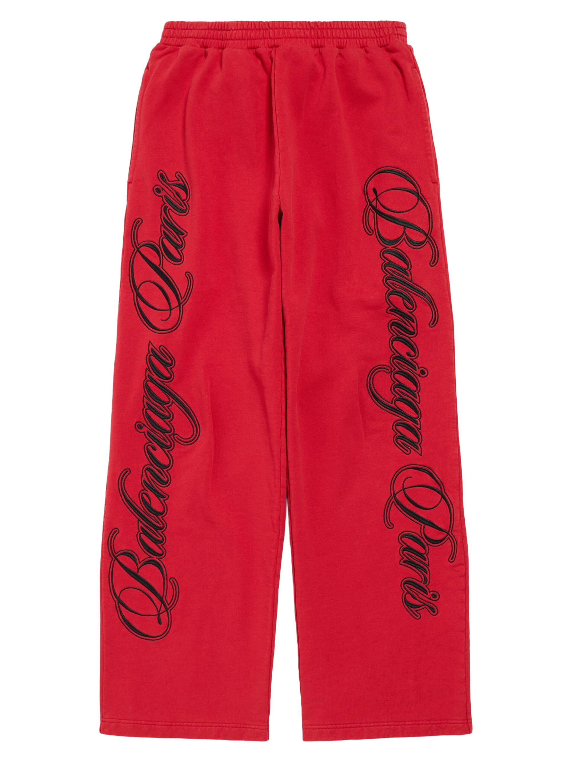 Balenciaga Men's Cursive Baggy Pants - Red Black