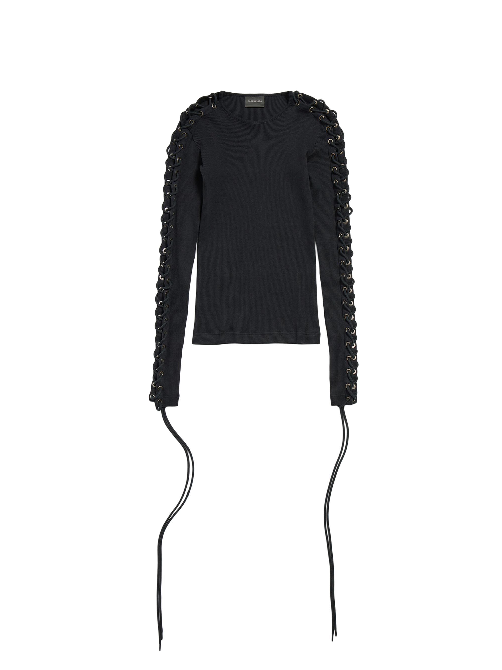 Balenciaga Women's Lace-Up Long Sleeve T-Shirt - Black