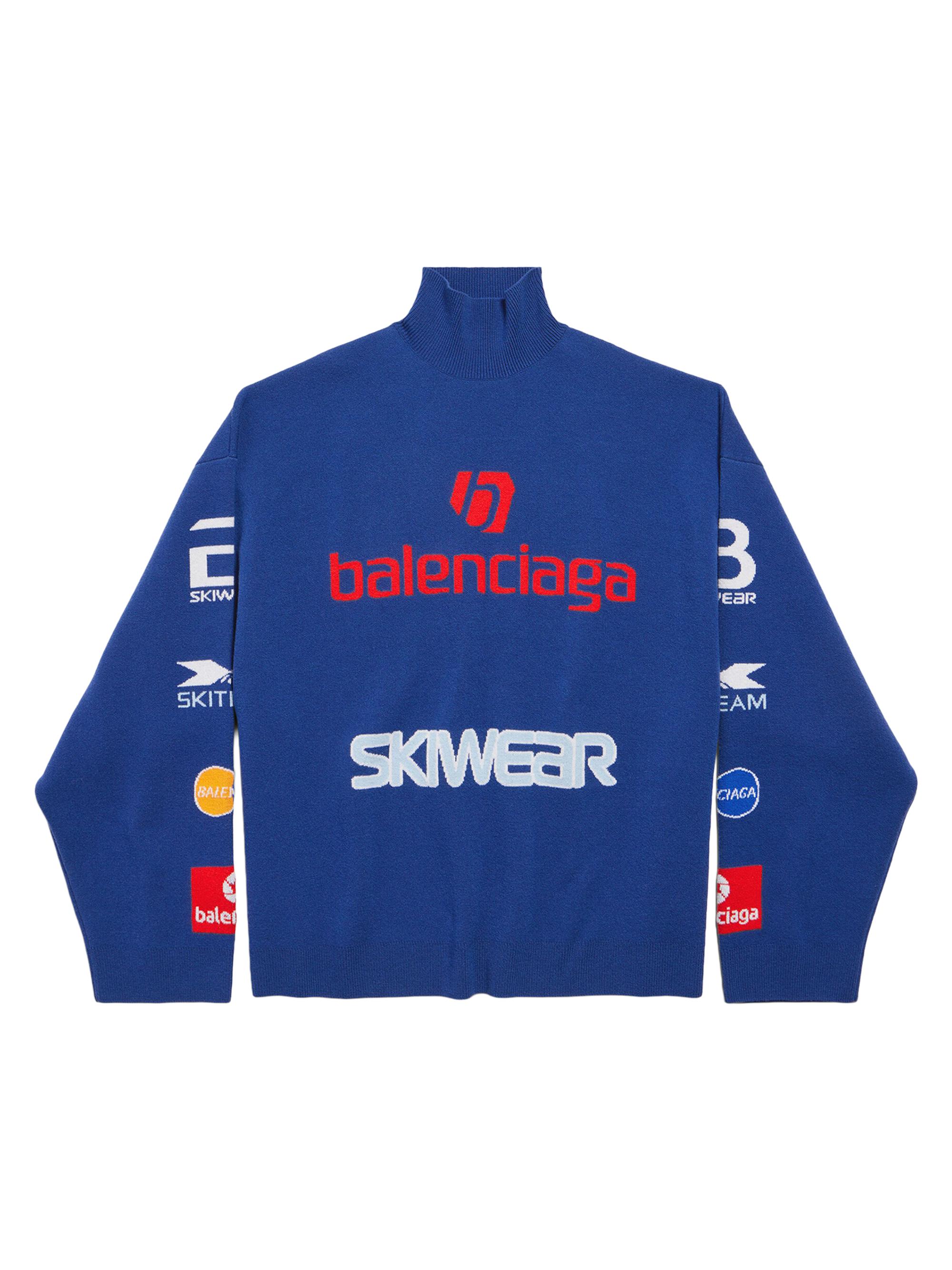 Balenciaga Men's Sponsor Long Sleeve Turtleneck Sweater - Blue Multicolor