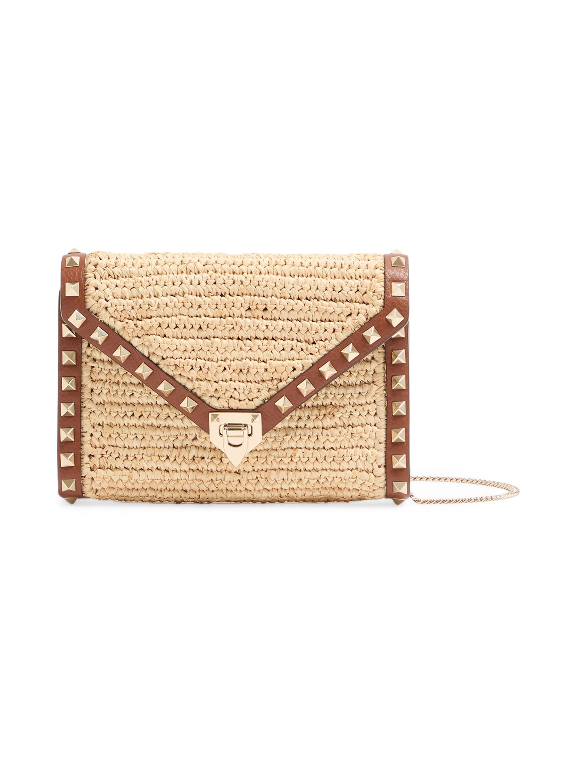 Valentino Garavani Women's Mini Rockstud Raffia Shoulder Bag - Saddle Brown