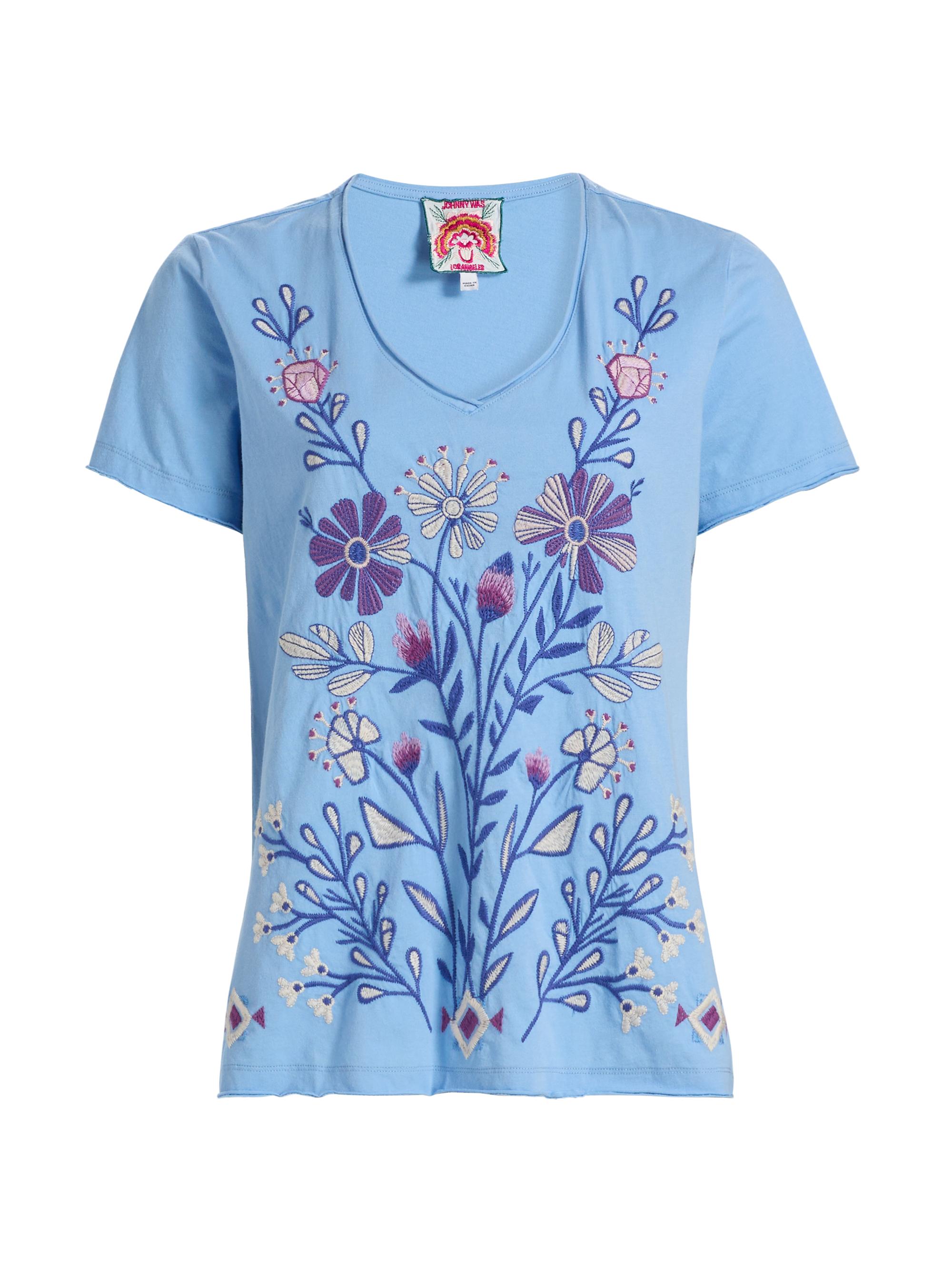 Johnny Was Women's Adina Cotton Everyday T-Shirt - Della Robbia Blue
