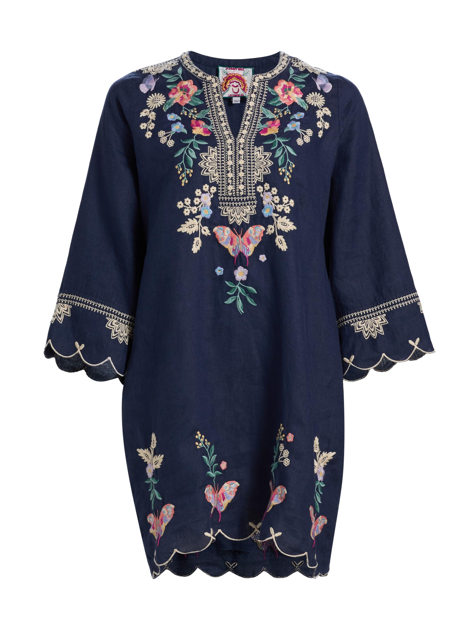 Johnny Was Women's Arva Linen Scallop Minidress - Blue Night