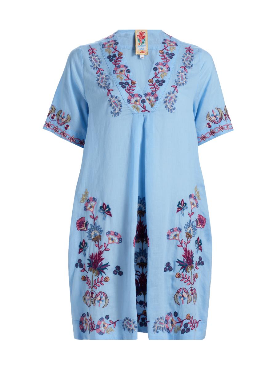 johnny was embroidered dress Women's Zanzibar Tiered Midi Ivory Medium US perfect for adding a touch of vintage flair to your look Johnny Was Domingo Linen Embroidered