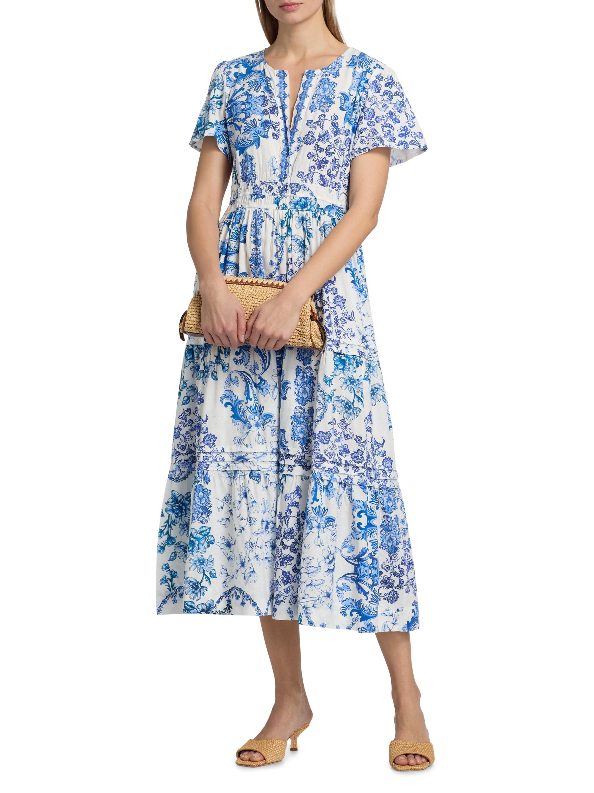 Johnny Was Pintuck Tiered Midi-Dress | Saks Fifth Avenue
