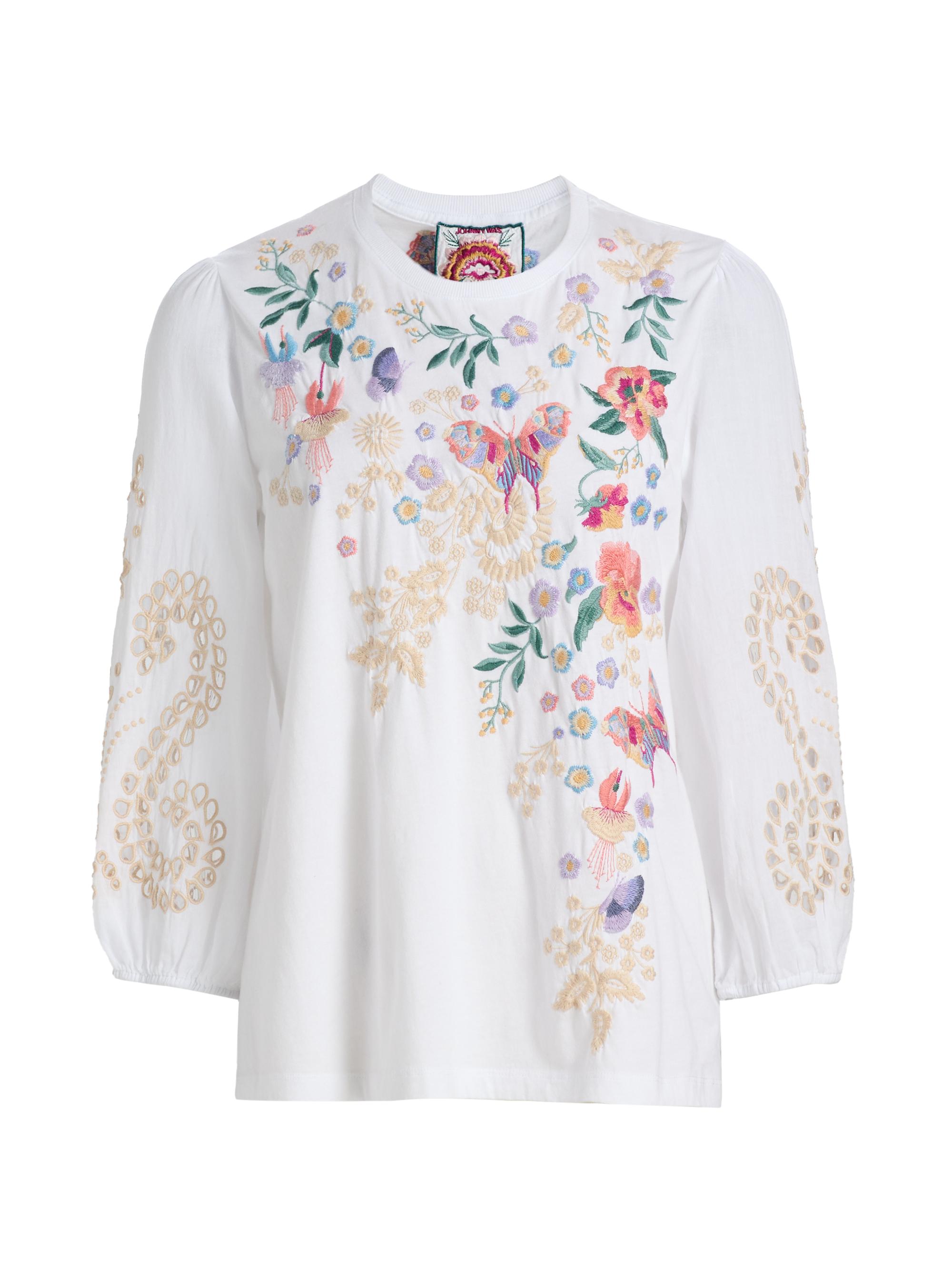 Johnny Was Women's Arva Embroidered Cotton Blouse - White