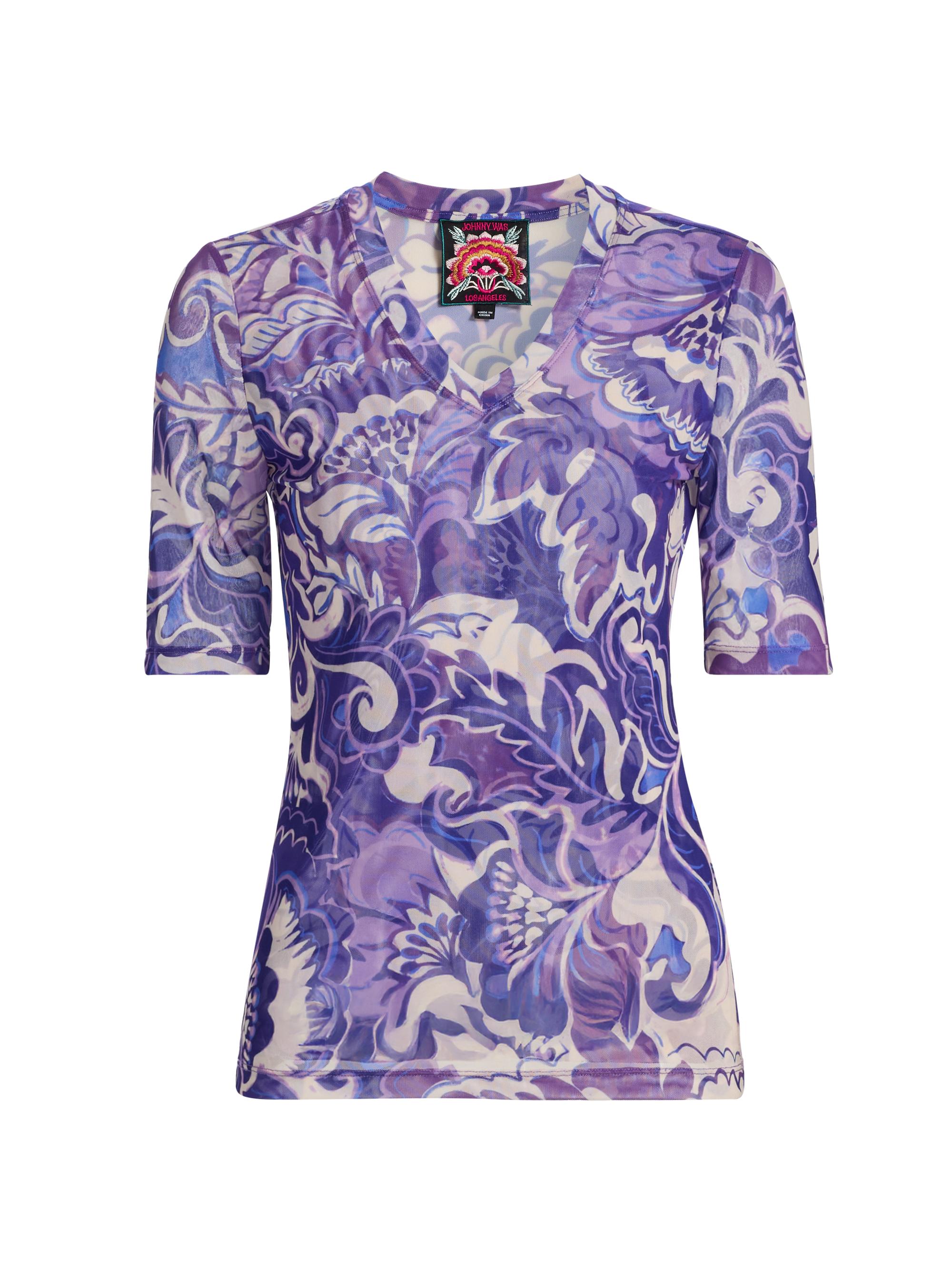 Johnny Was Women's Ravena Mesh Elbow-Sleeve Top - Ravena