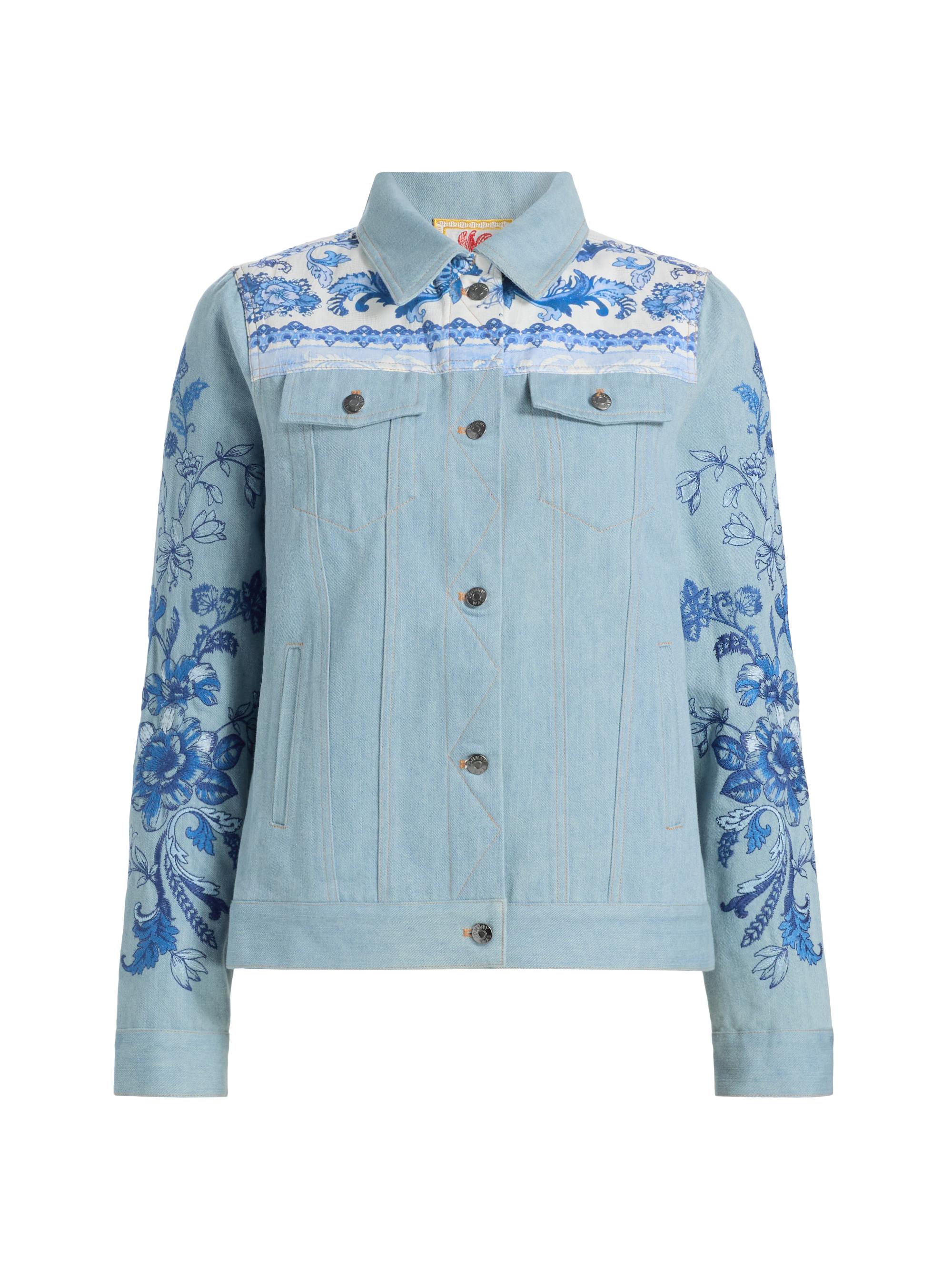 Johnny Was Women's Bandana Denim Jacket - Denim Blue