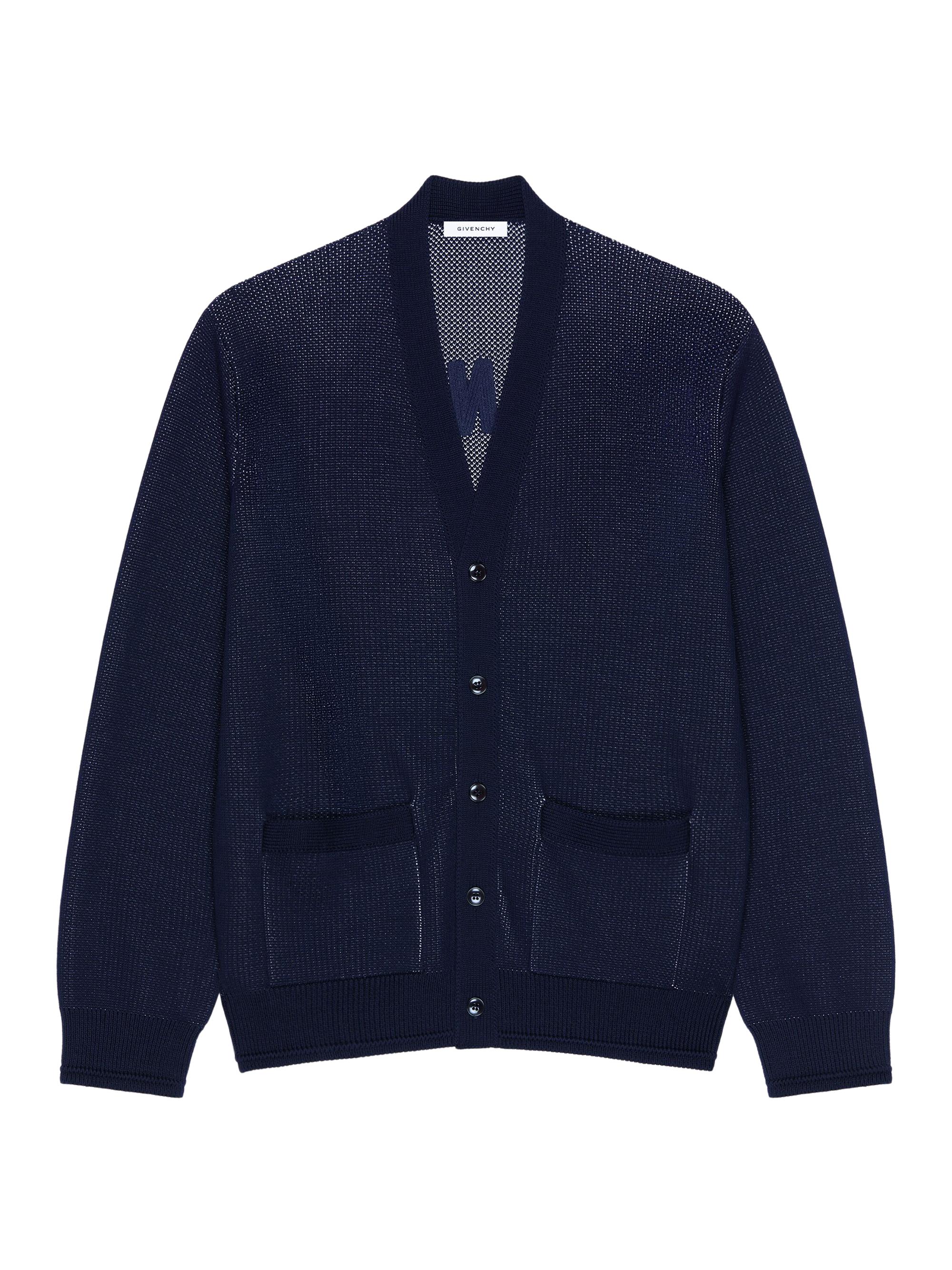Givenchy Men's Cardigan in Cotton with Paris Embroidery - Dark Navy