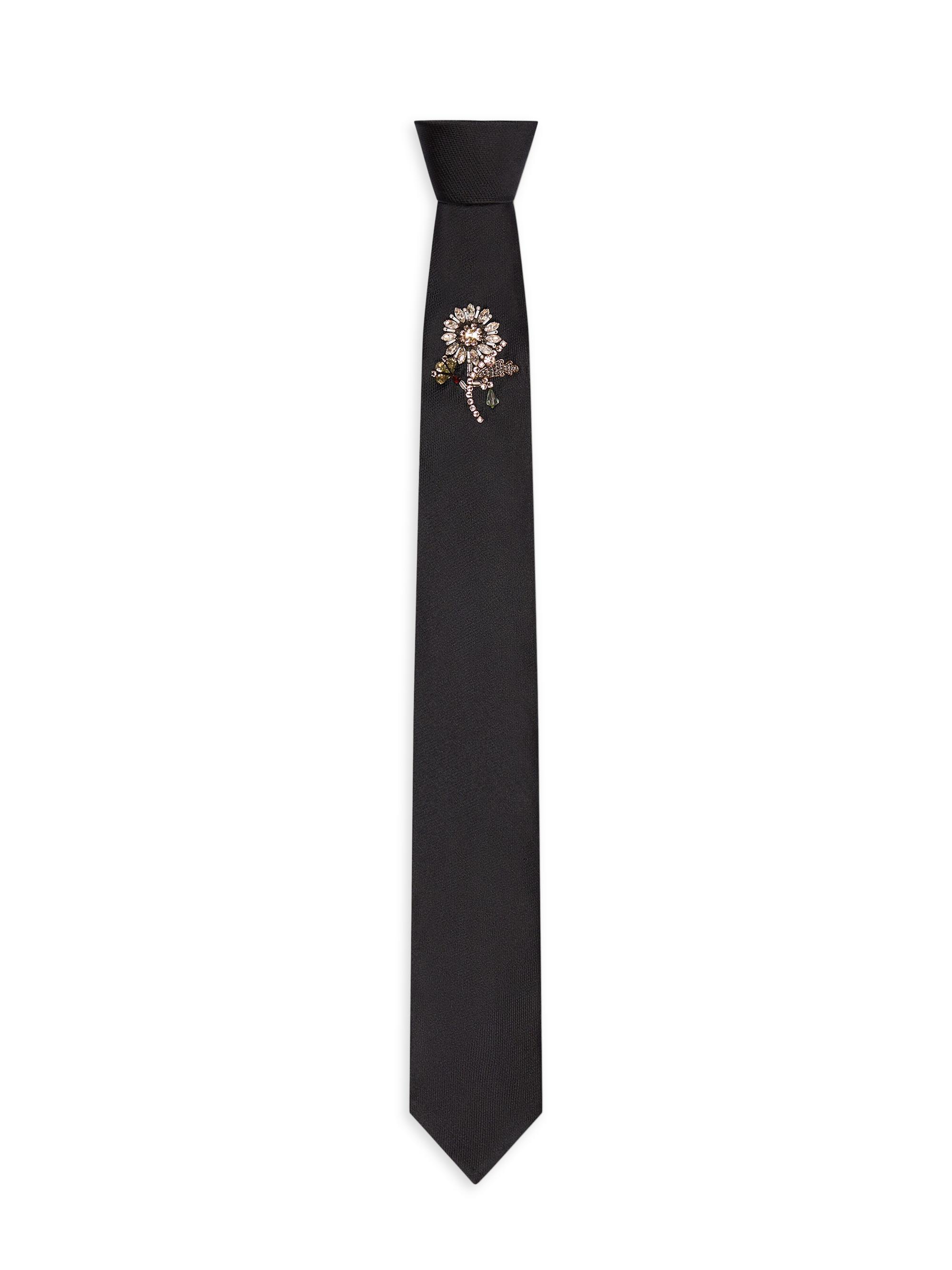 Givenchy Men's Tie in Silk with Pearls and Crystals Embroidery - Black