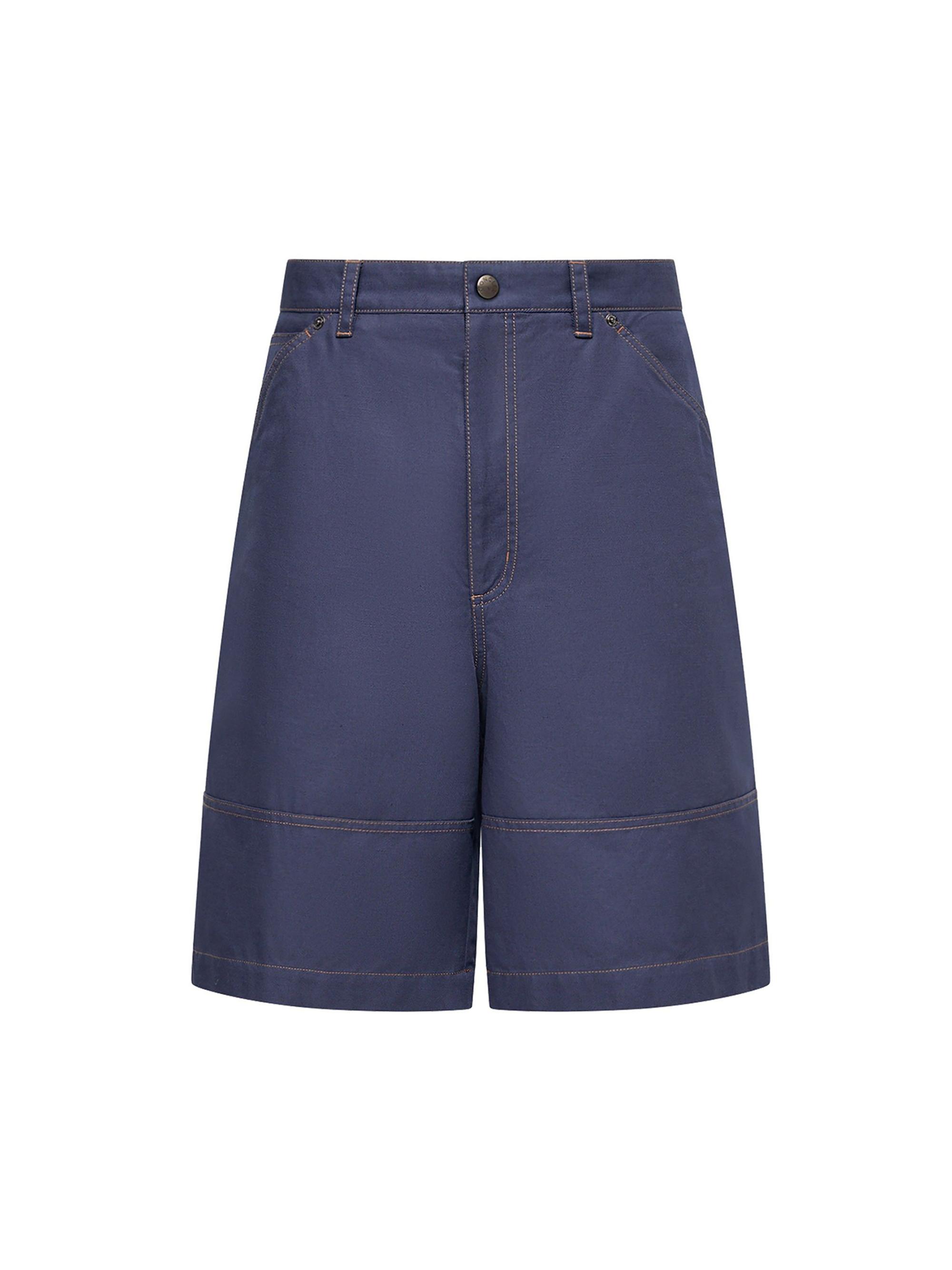 Moncler Men's Shorts in Linen and Cotton Gabardine - Navy Blue