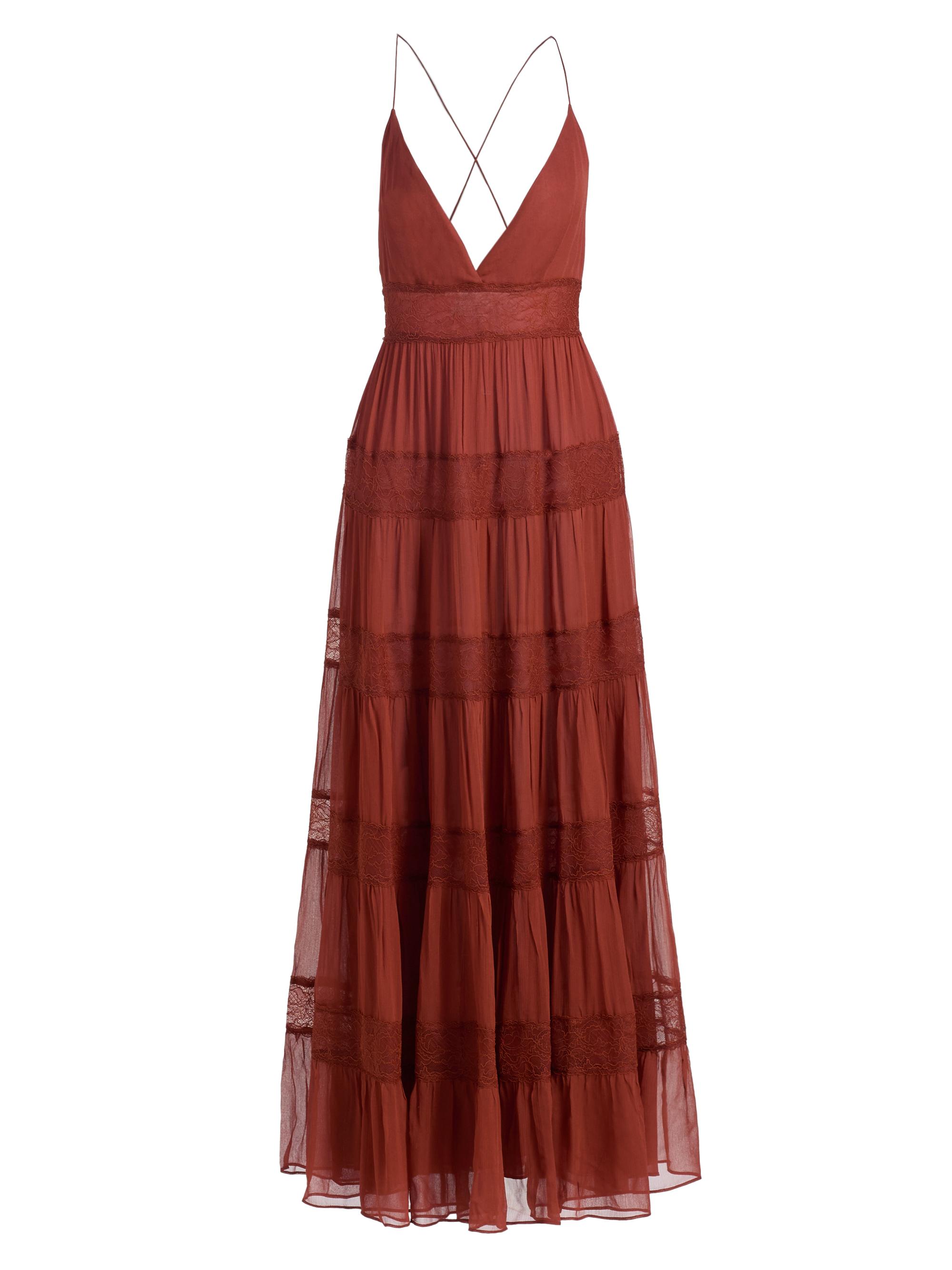 Ronny Kobo Women's Rune Tiered Lace-Trimmed Maxi Dress - Russet