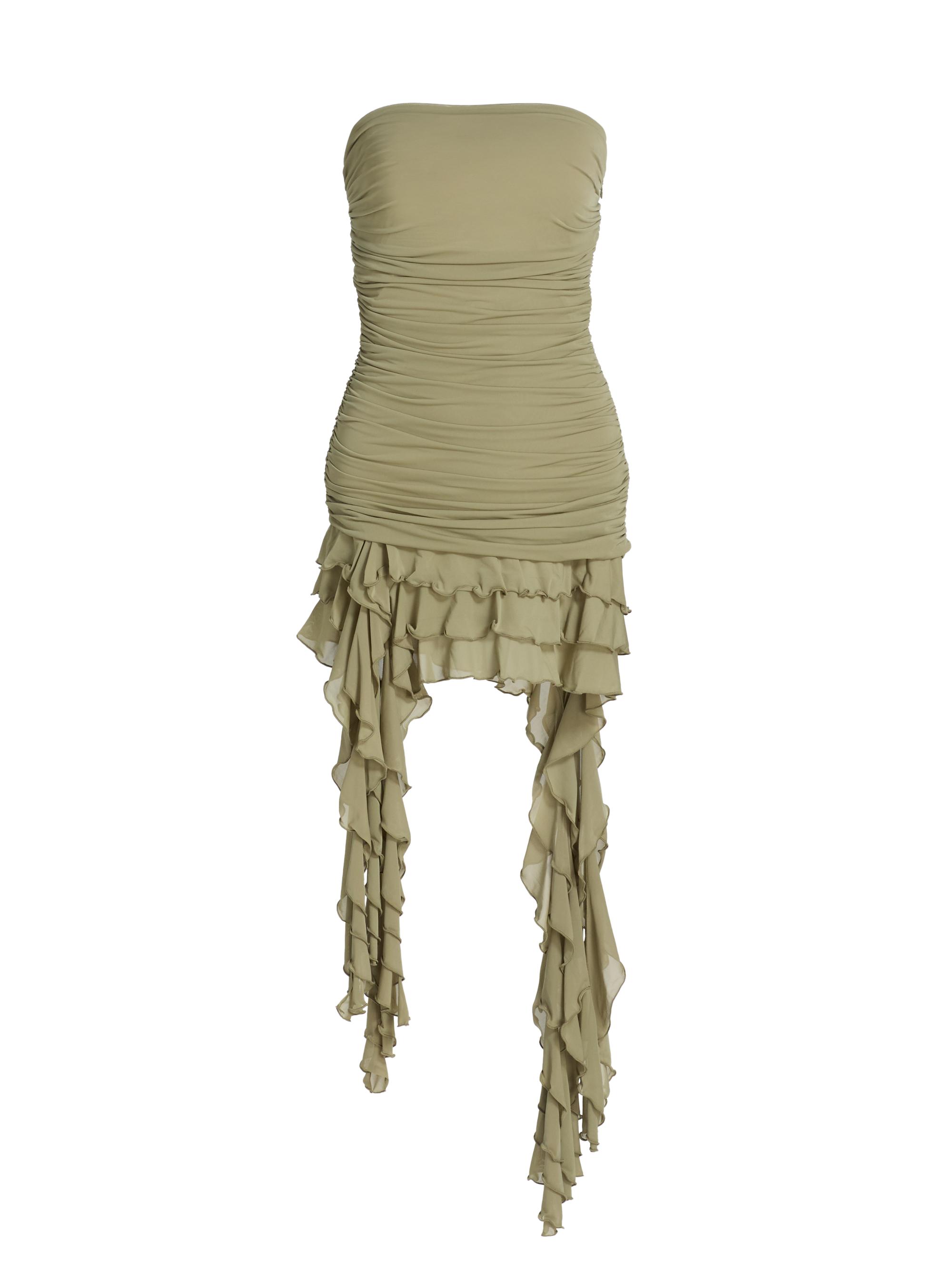 Ronny Kobo Women's Ginara Ruched Ruffled Strapless Minidress - Elm