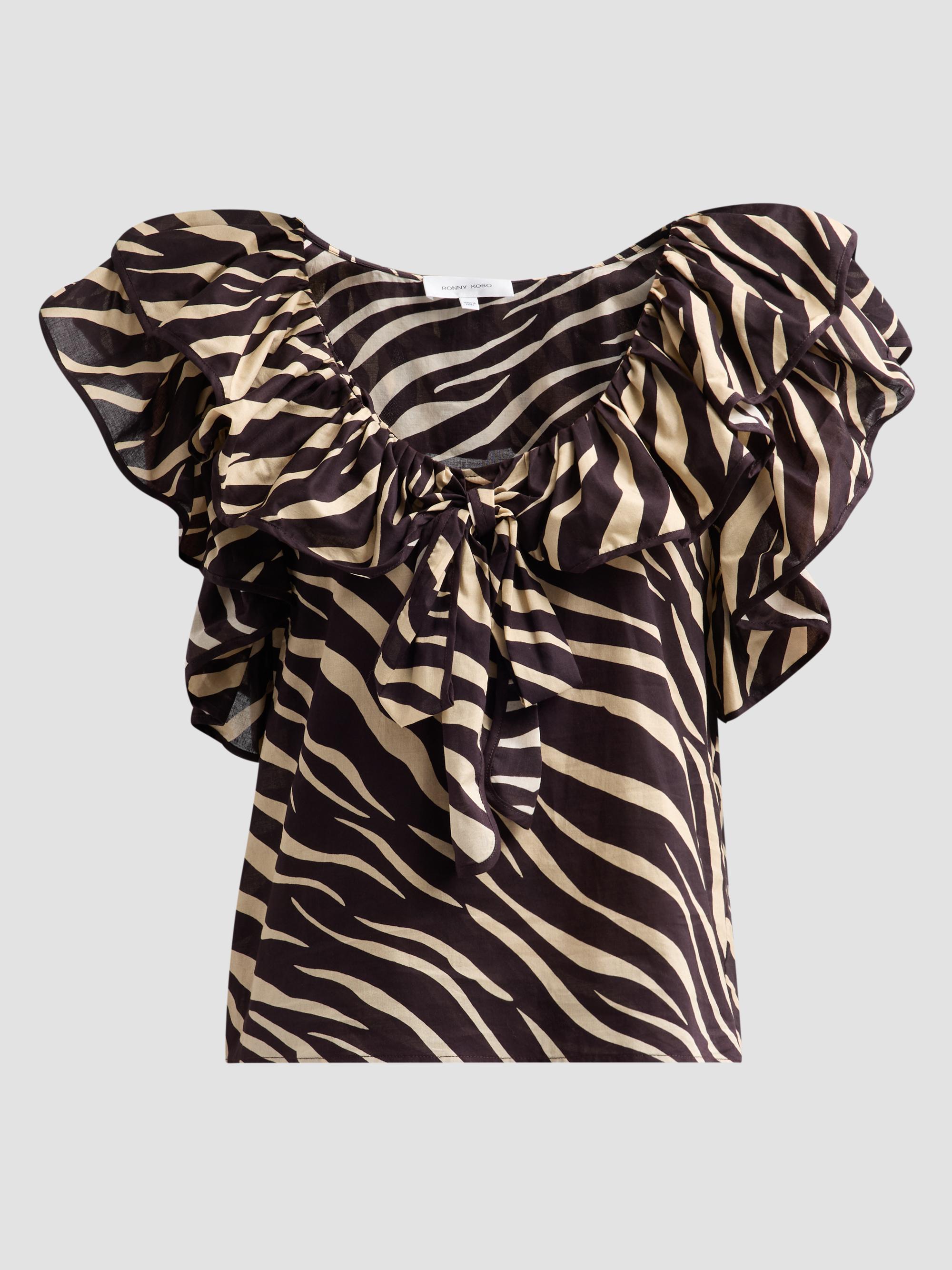 Ronny Kobo Women's Aubrey Zebra-Print Cotton Ruffle Top - Zebra