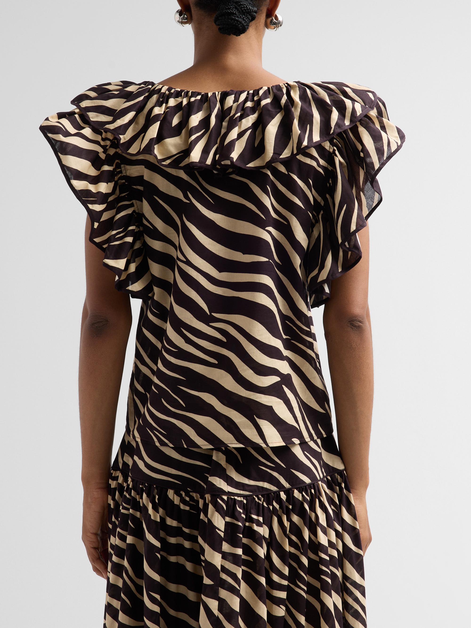 Ronny Kobo Women's Aubrey Zebra-Print Cotton Ruffle Top - Zebra | Thumbnail 3