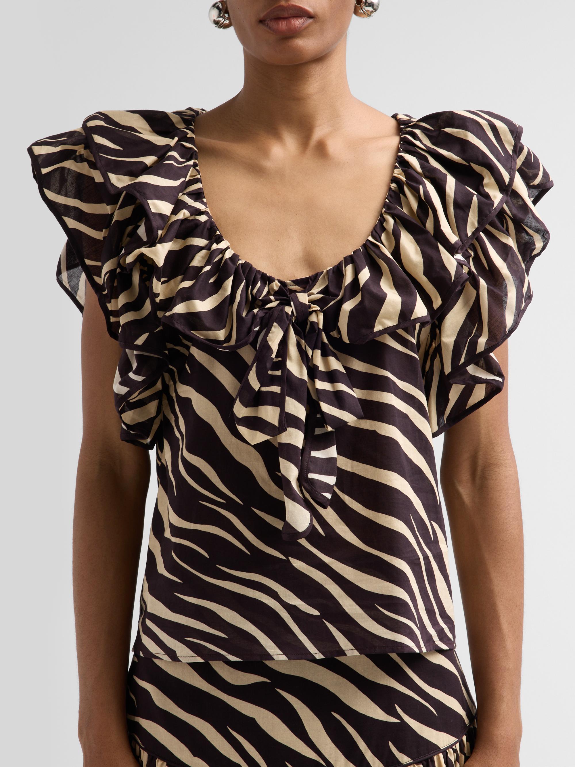 Ronny Kobo Women's Aubrey Zebra-Print Cotton Ruffle Top - Zebra | Thumbnail 5