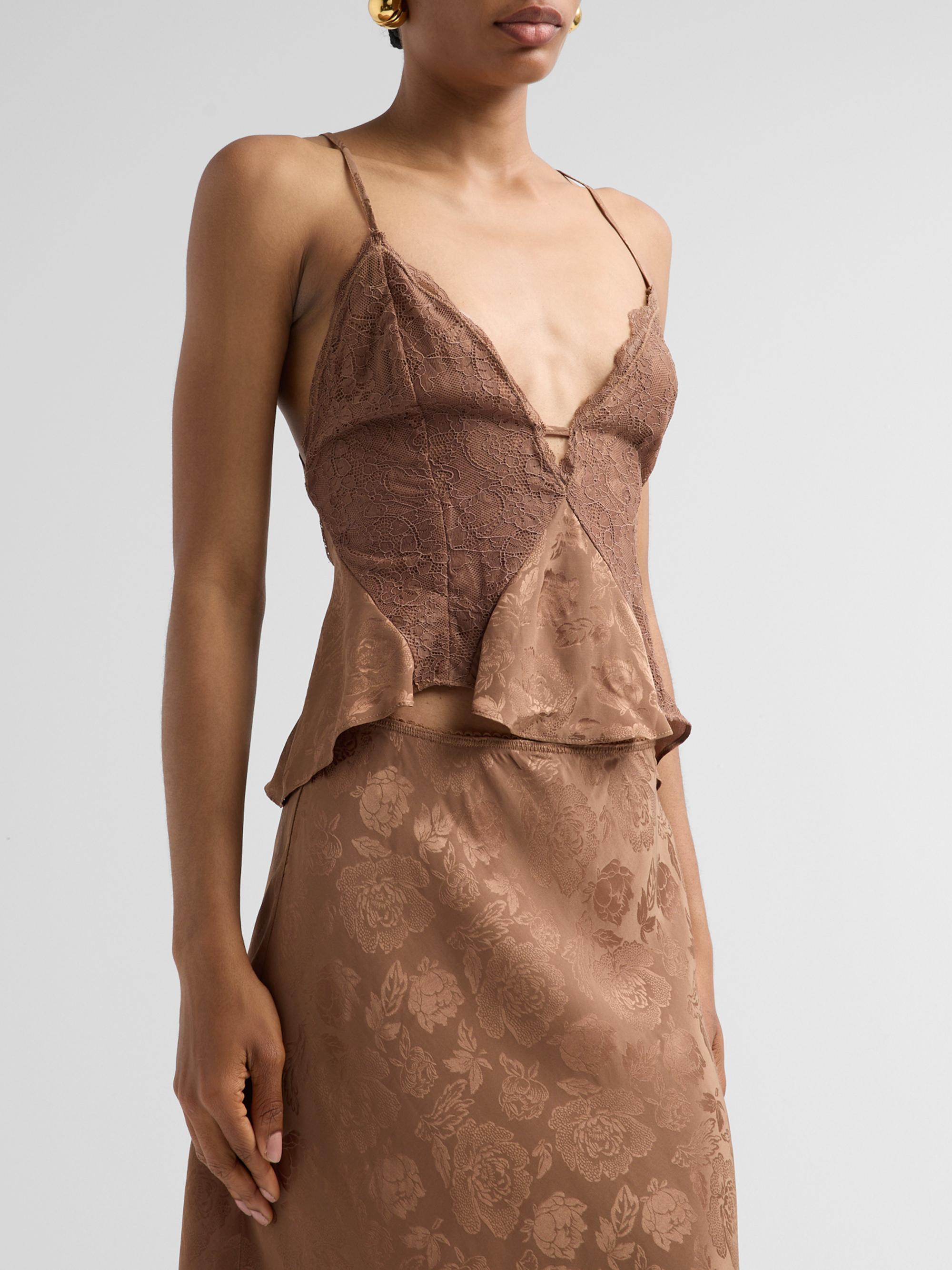 Ronny Kobo Women's Danielle Floral Lace Silk-Blend Tank - Brown | Thumbnail 4