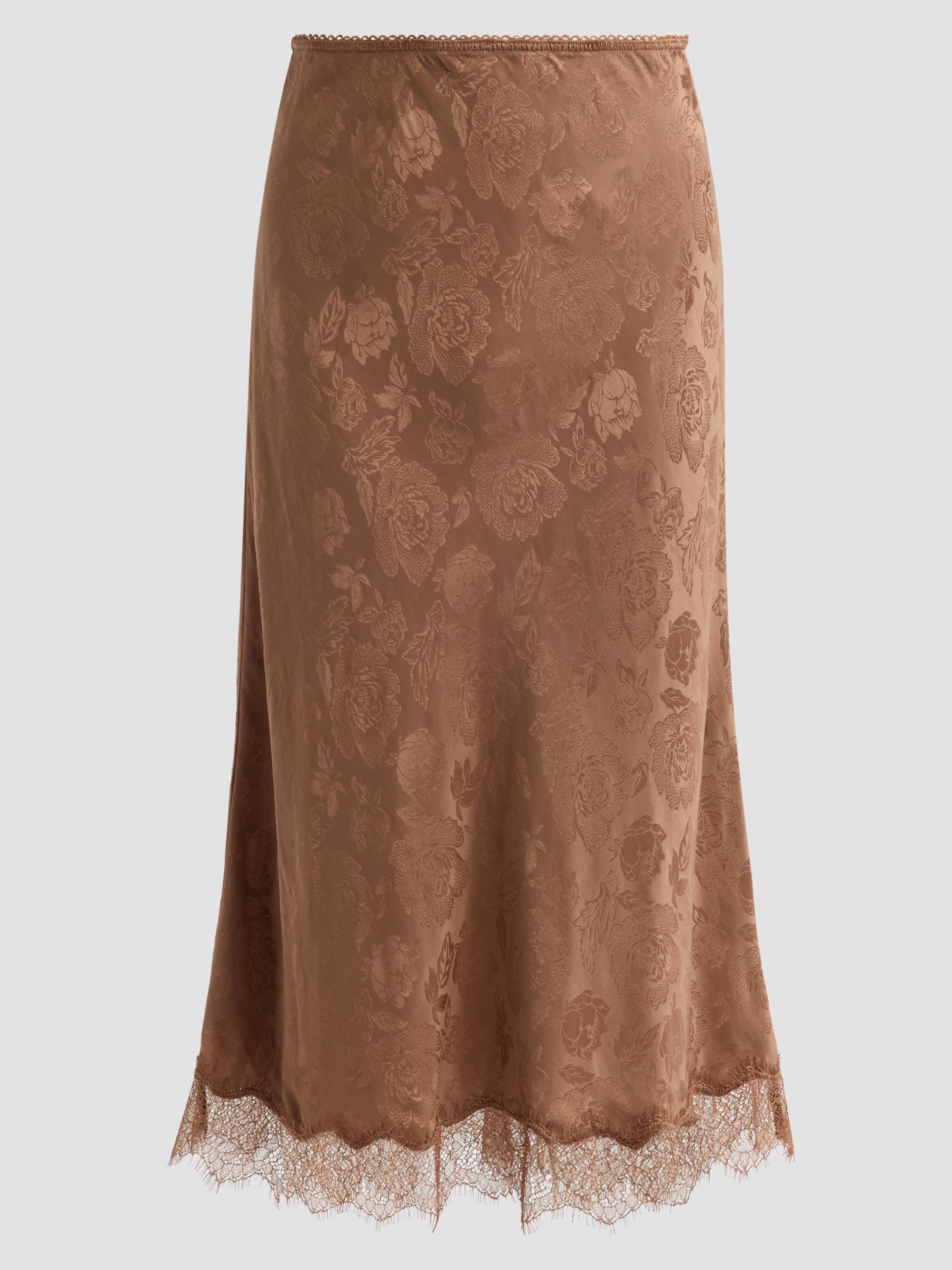 Ronny Kobo Women's Mina Floral Silk Lace-Trim Skirt - Brown