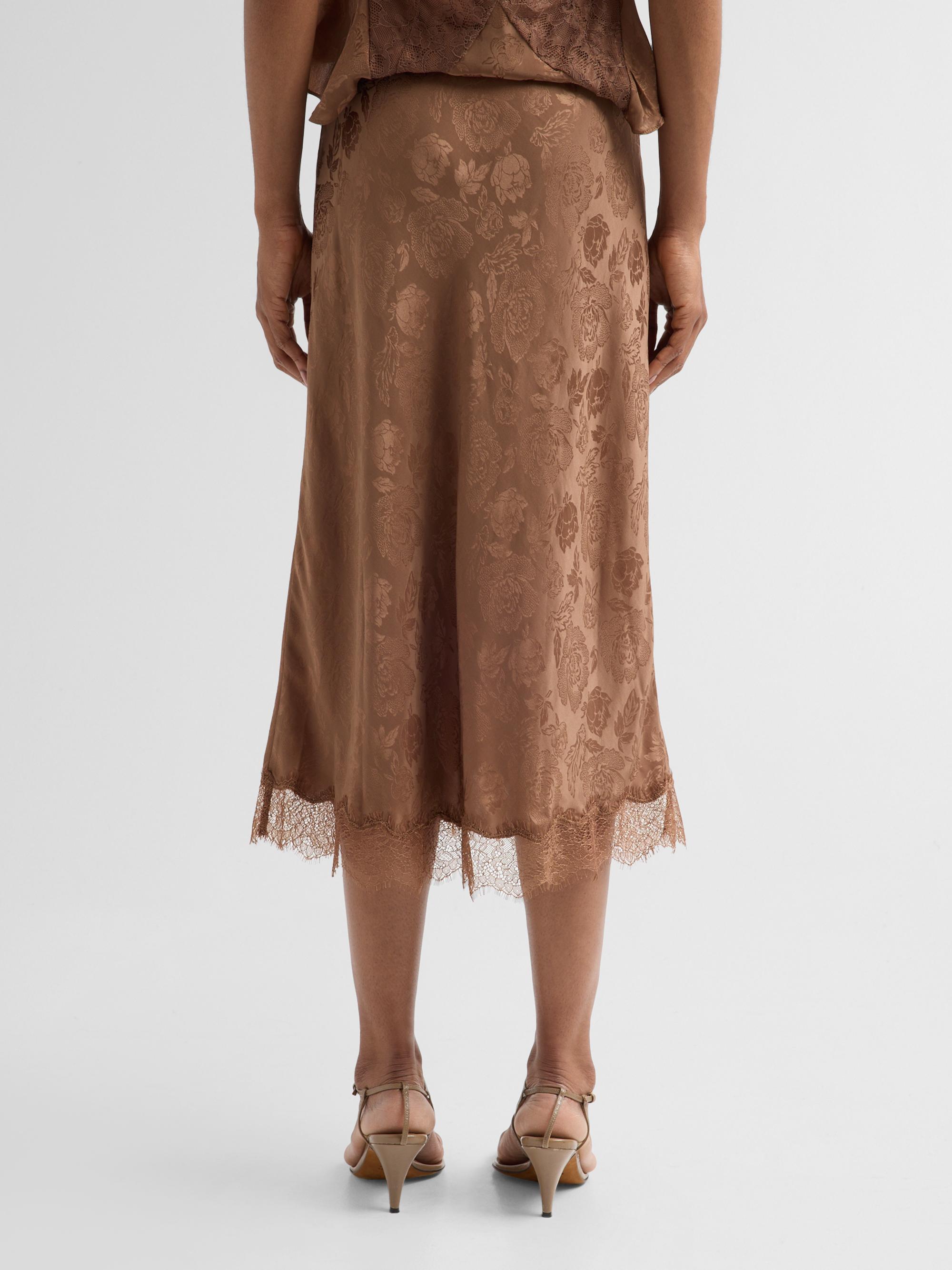 Ronny Kobo Women's Mina Floral Silk Lace-Trim Skirt - Brown | Thumbnail 3