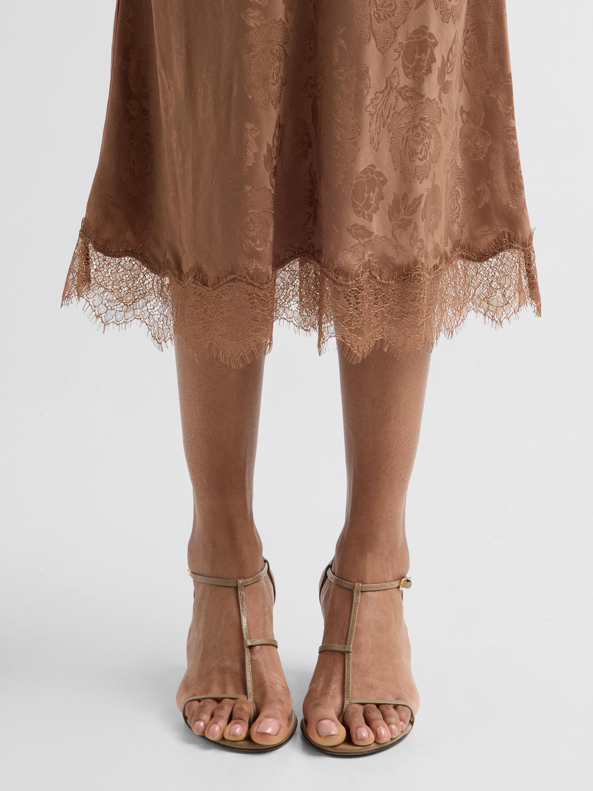 Ronny Kobo Women's Mina Floral Silk Lace-Trim Skirt - Brown | Thumbnail 5