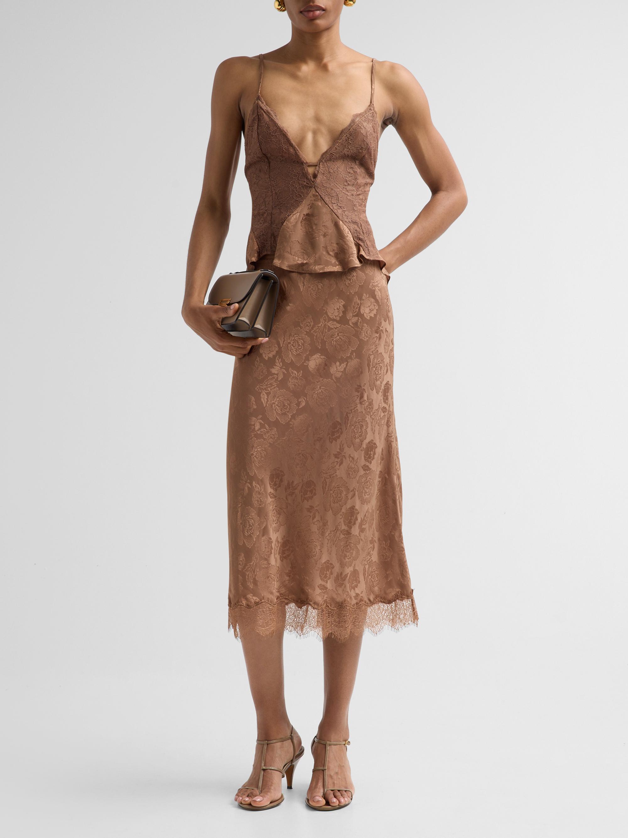 Ronny Kobo Women's Mina Floral Silk Lace-Trim Skirt - Brown | Thumbnail 2
