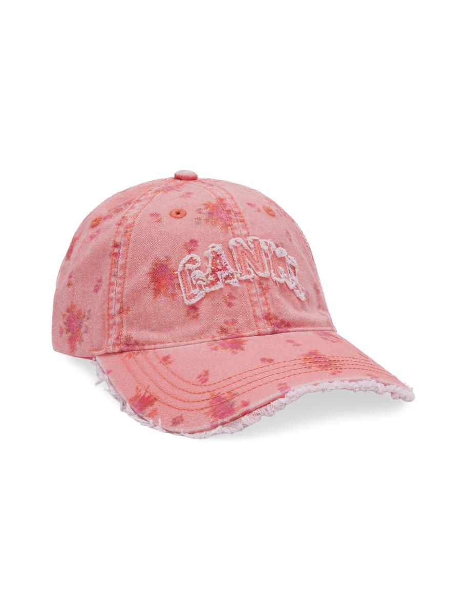 Ganni Women's Washed Leopard Cotton Baseball Cap In Orange
