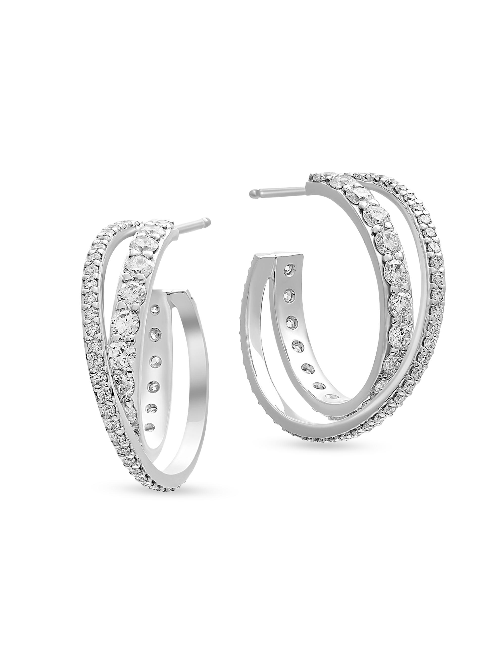 Lana Women's 14K White Gold & 1.84 TCW Diamond Crossover Hoop Earrings - White Gold