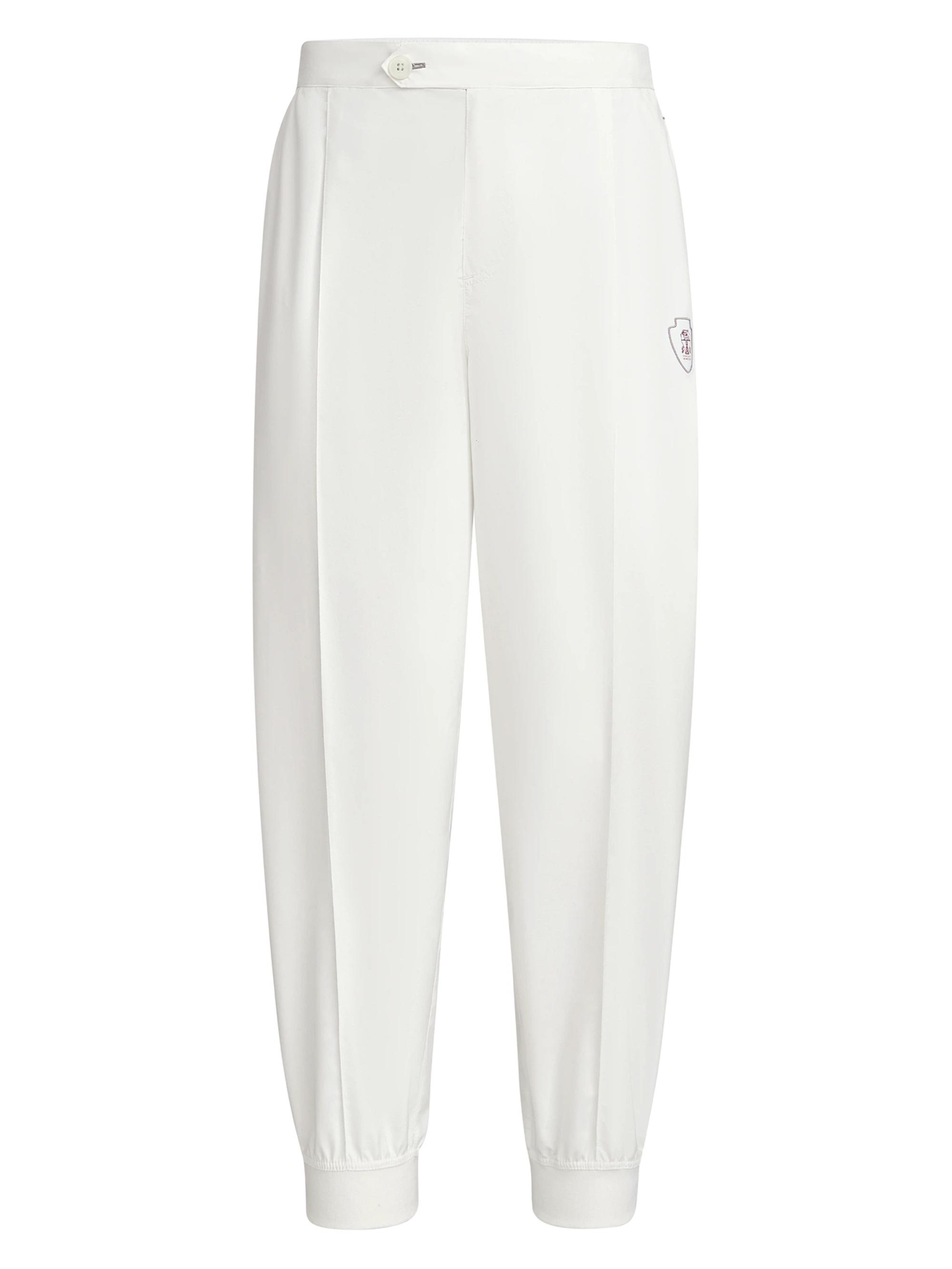 Brunello Cucinelli Men's Nylon Trousers with Tabbed Waistband, Crête Detail - White
