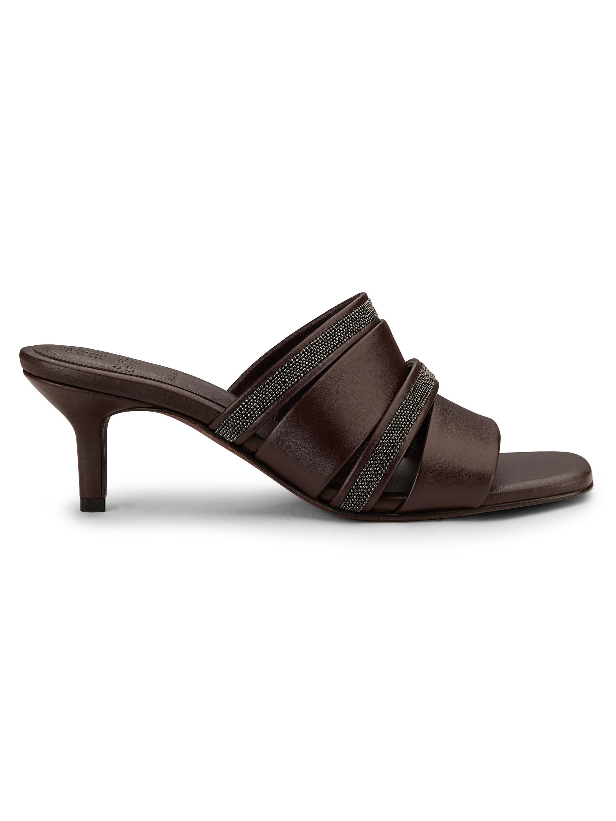 Brunello Cucinelli Women's Beaded Leather Mules - Dark Brown