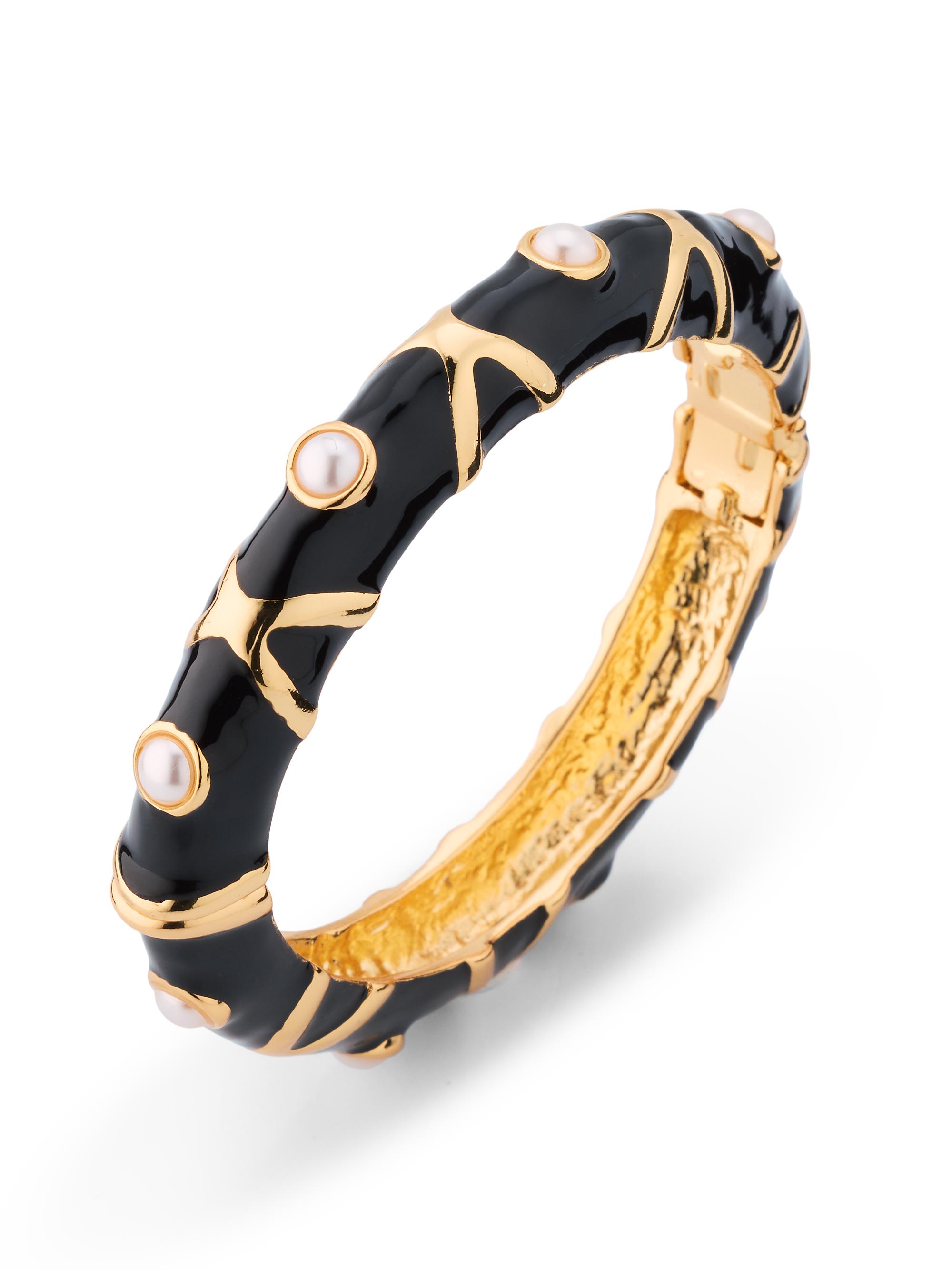 Kenneth Jay Lane Women's 22K-Gold-Plated, Enamel & Imitation Pearl Bangle - Black White Pearl