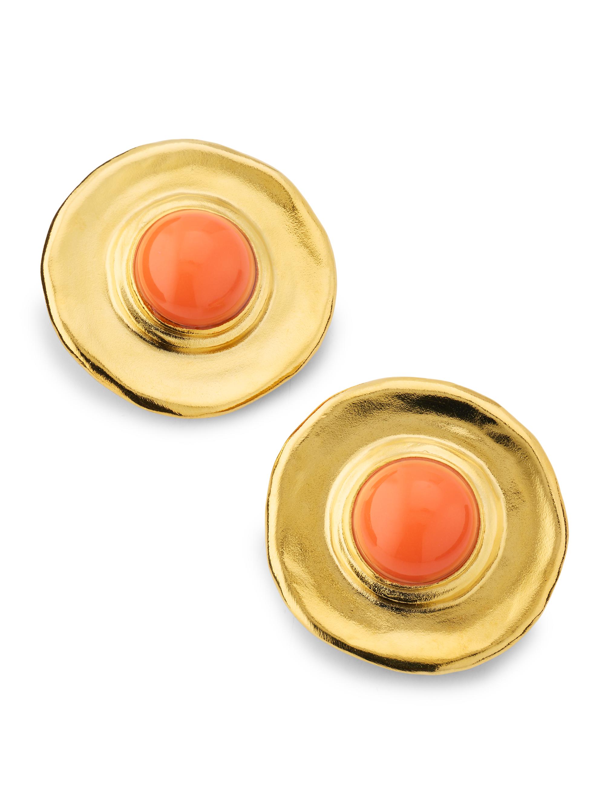 Kenneth Jay Lane Women's 22K-Gold-Plated & Resin Cabochon Button Clip-On Earrings - Coral