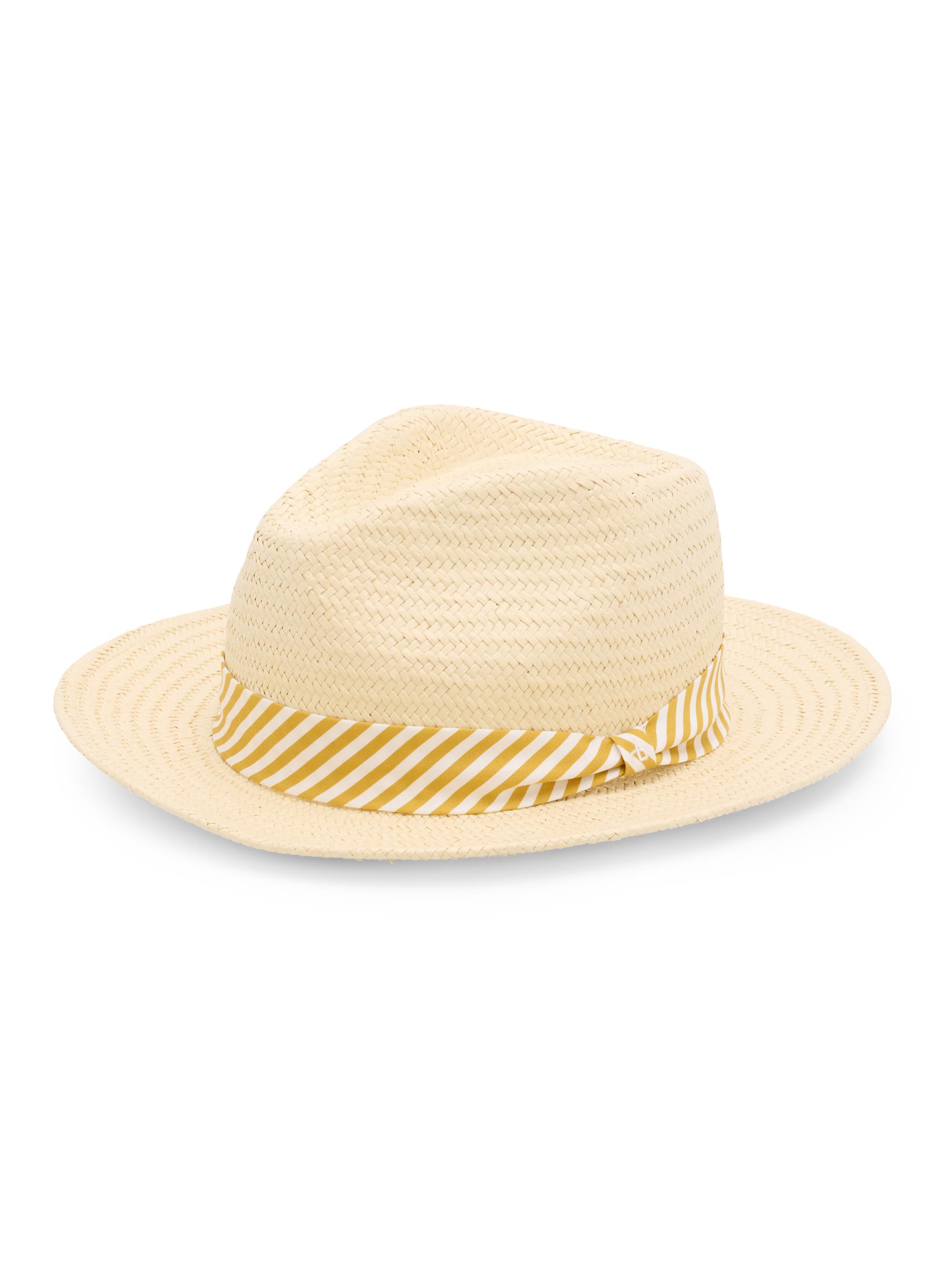 rag & bone Women's Packable Striped Straw Fedora - Natural Gold Stripe