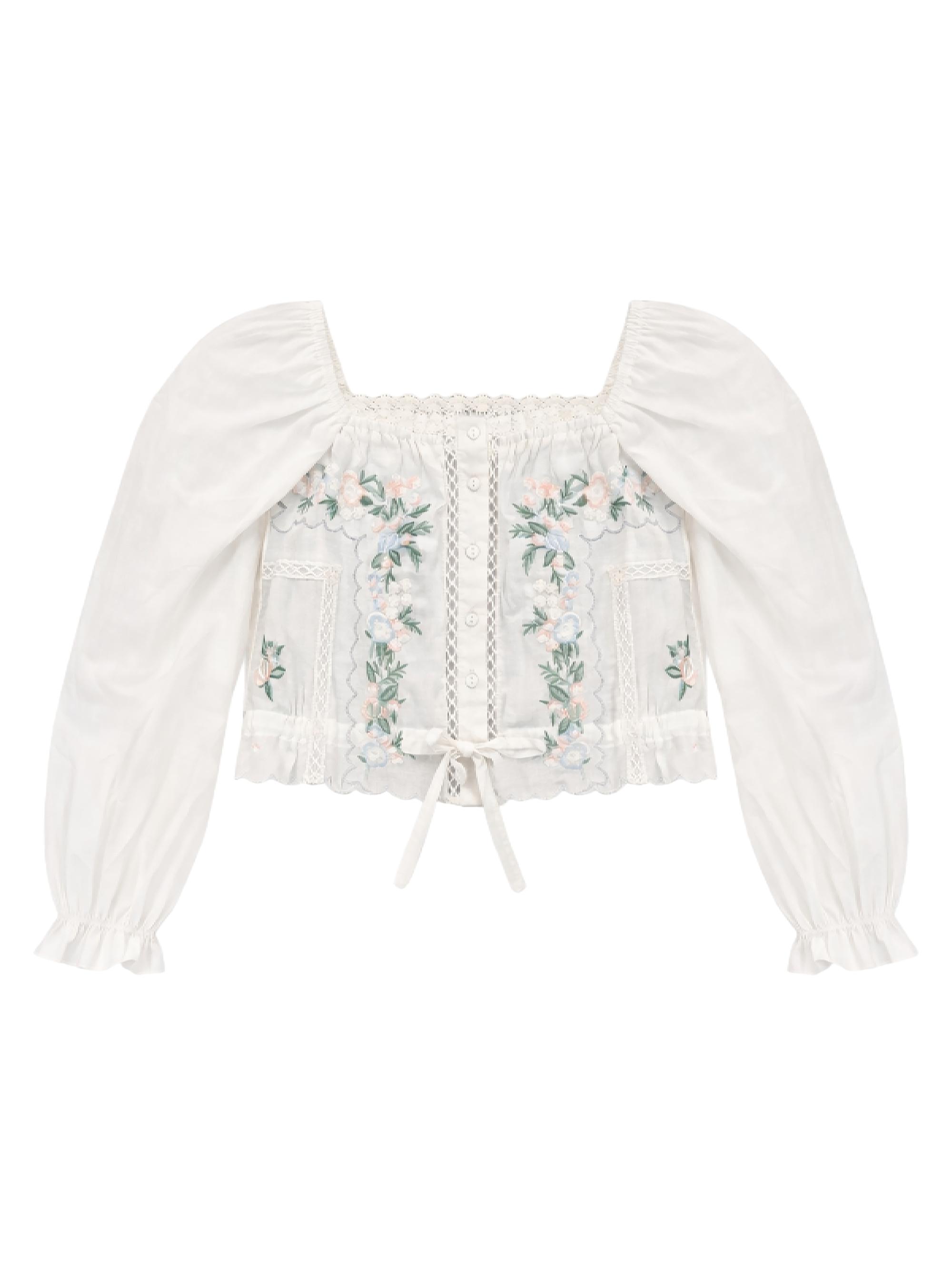 KatieJ NYC Girl's Allegra Floral-Embroidered Long-Sleeve Top - Creamsilverlurex | Thumbnail 2