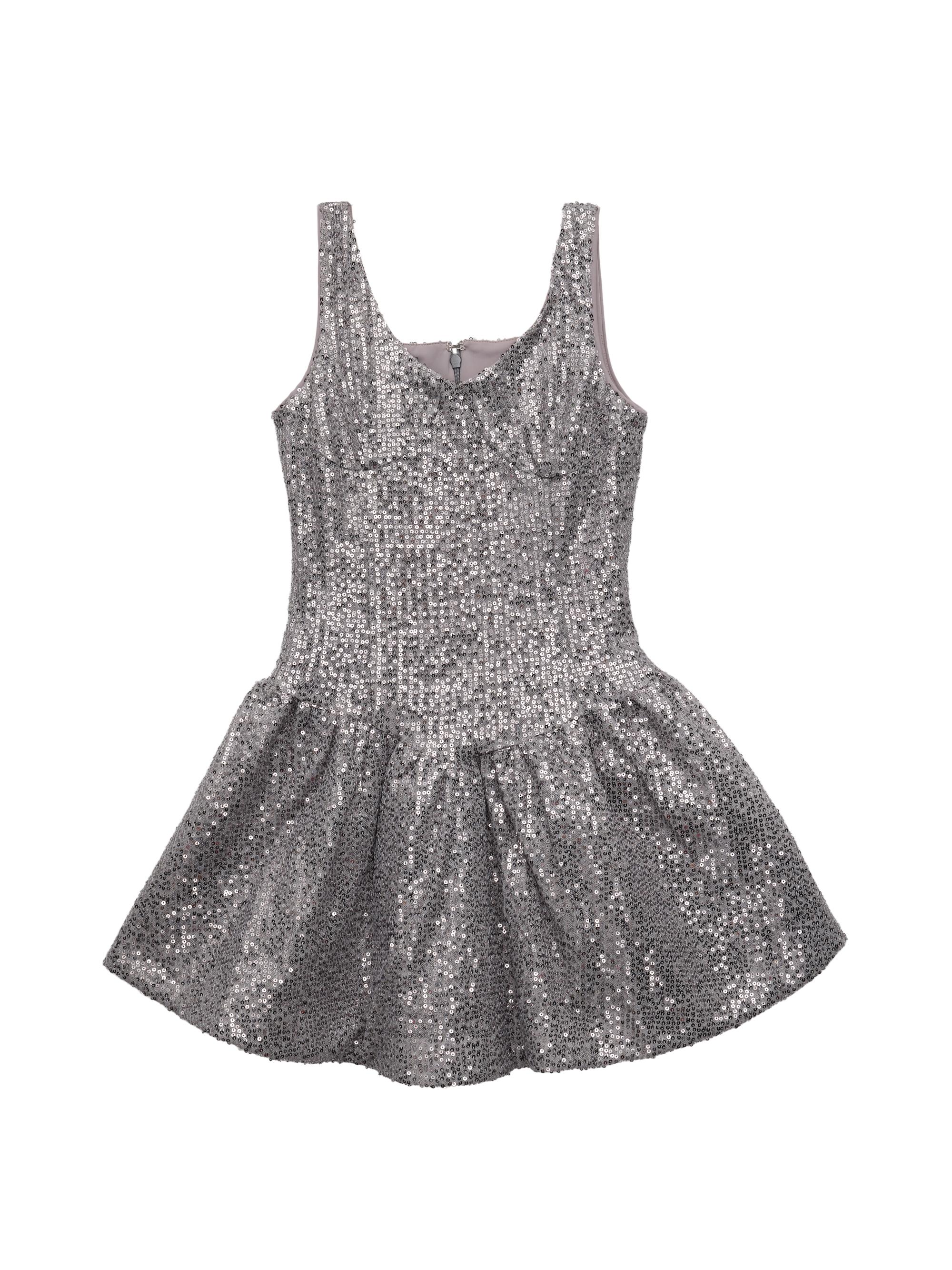 KatieJ NYC Girl's Zena Sequined Minidress - Silver Sequin