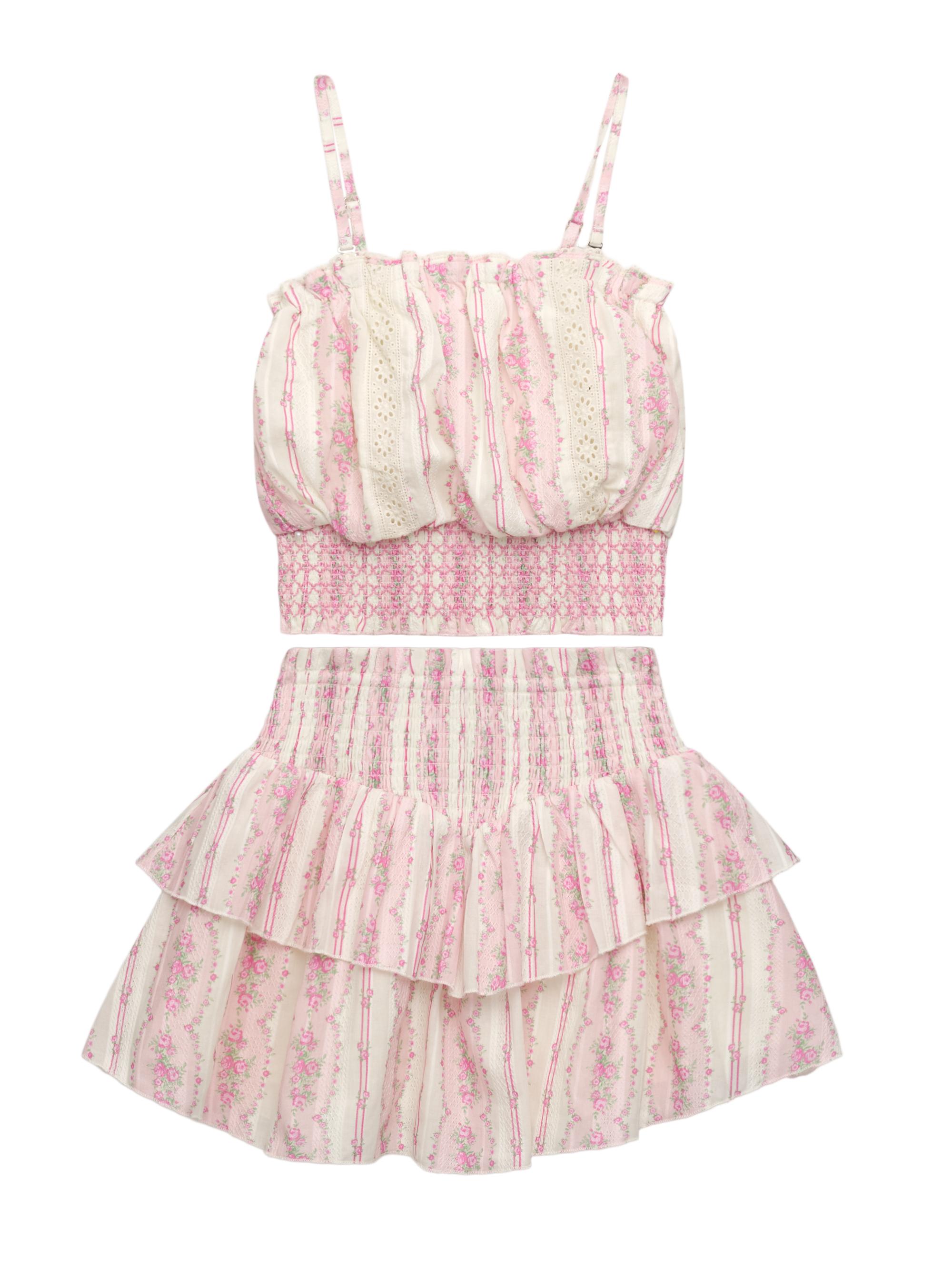 KatieJ NYC Girl's Brooke Floral Cotton Top & Skirt Set - Babypinkcottstrp