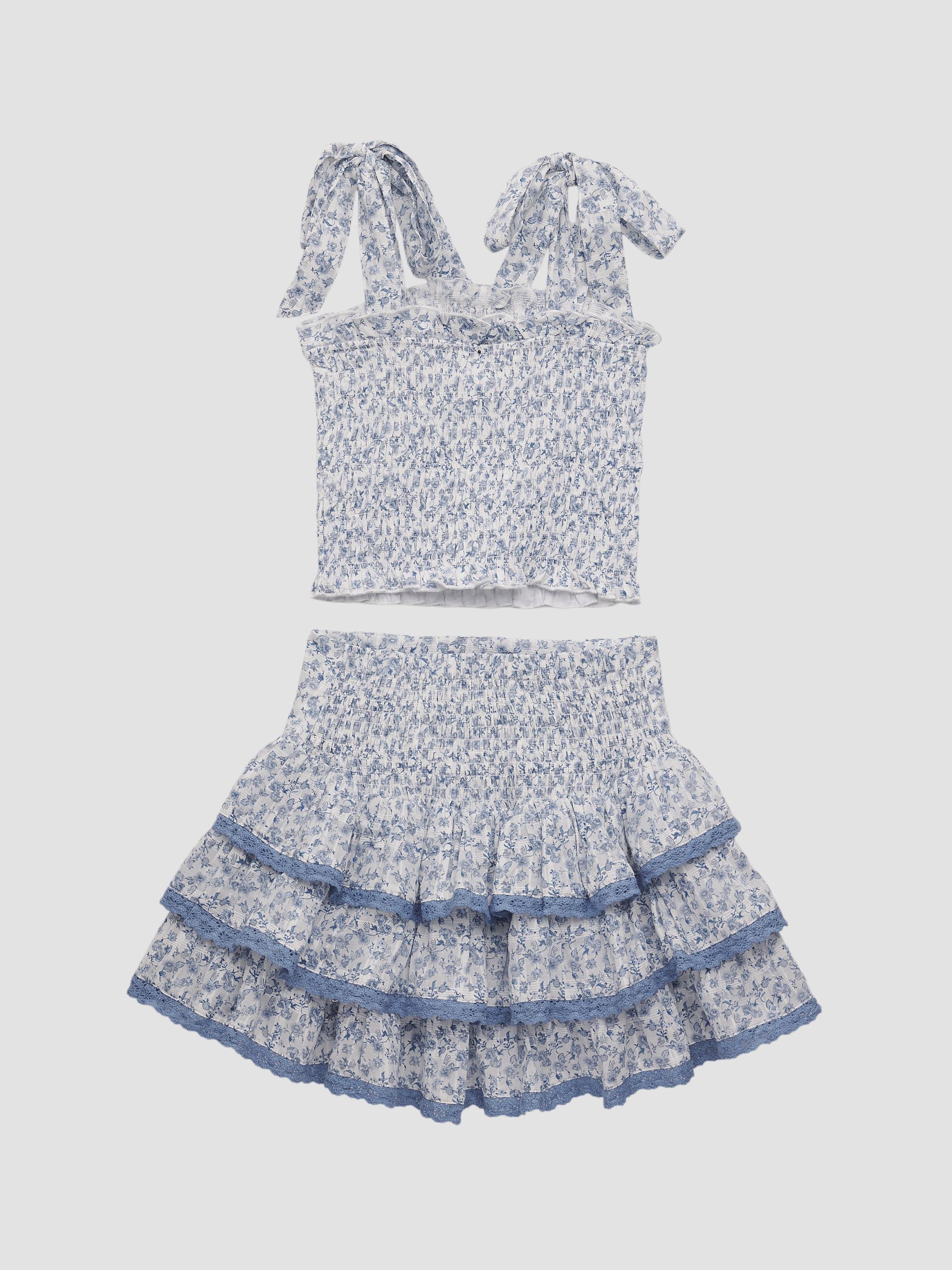 KatieJ NYC Girl's Floral Cotton Top & Skirt Set - Baby Blue White