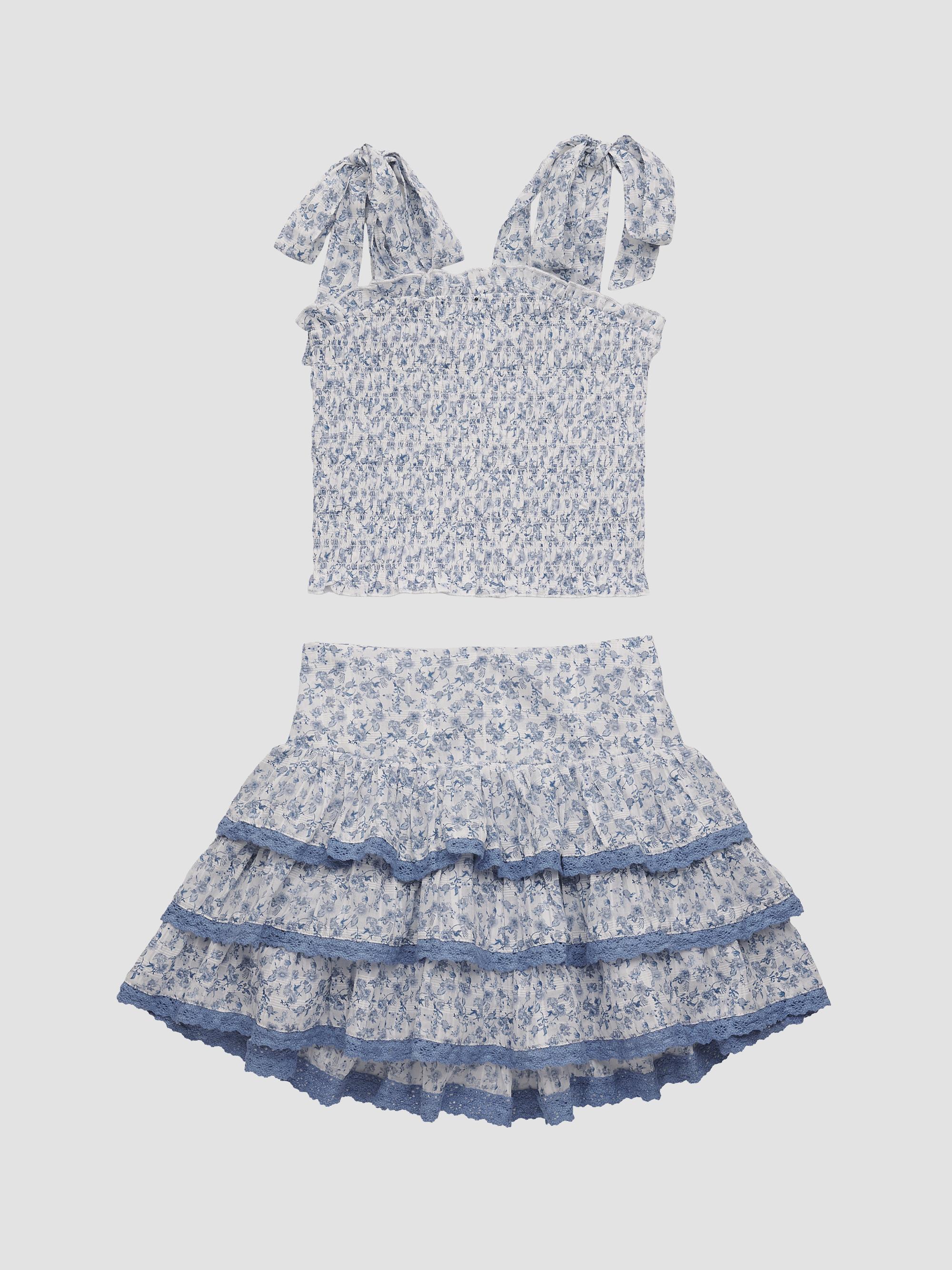 KatieJ NYC Girl's Floral Cotton Top & Skirt Set - Baby Blue White | Thumbnail 2