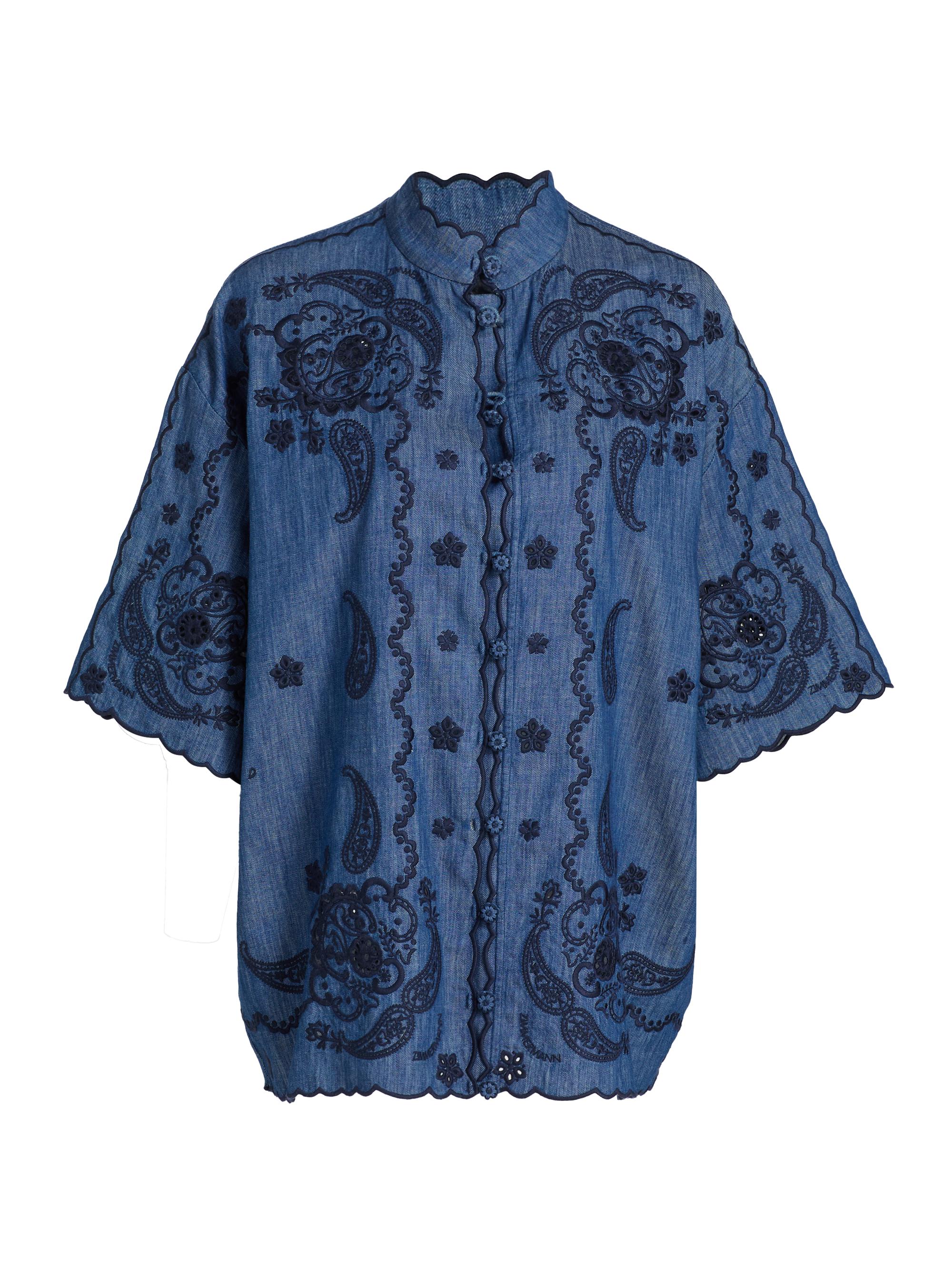 Zimmermann Women's Aster Embroidered Denim Shirt - Railway Blue | Thumbnail 9